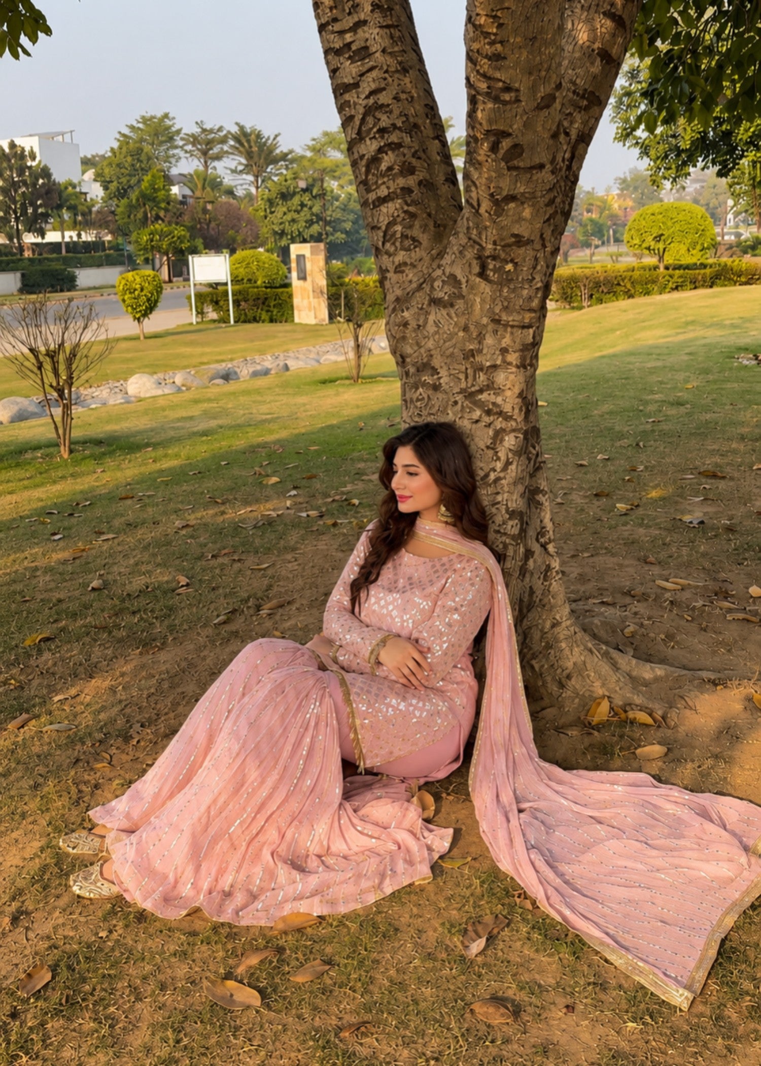 bemberg crinkle chiffon Gharara in Pastel pink