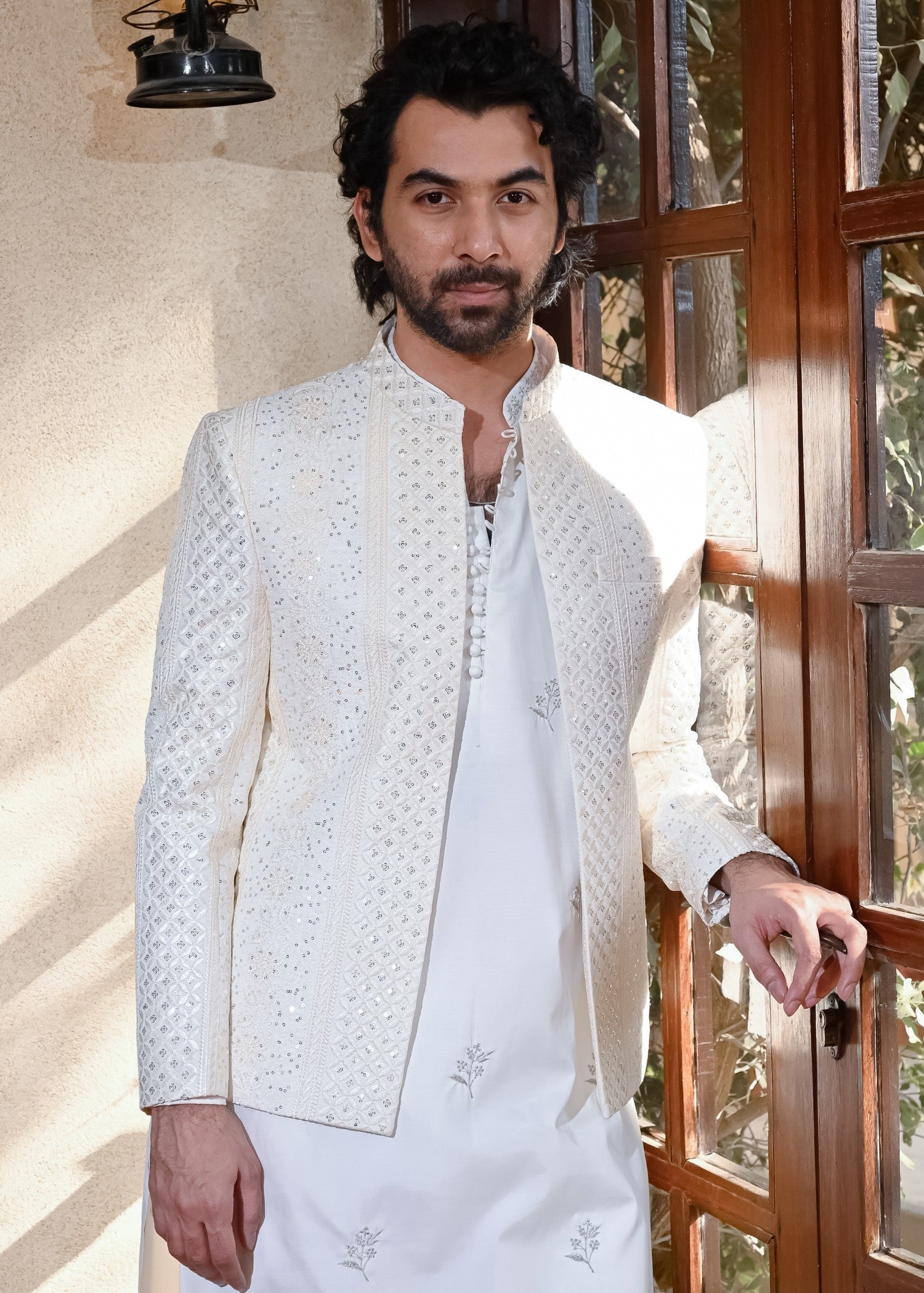 raw silk Prince Coat in Off-white