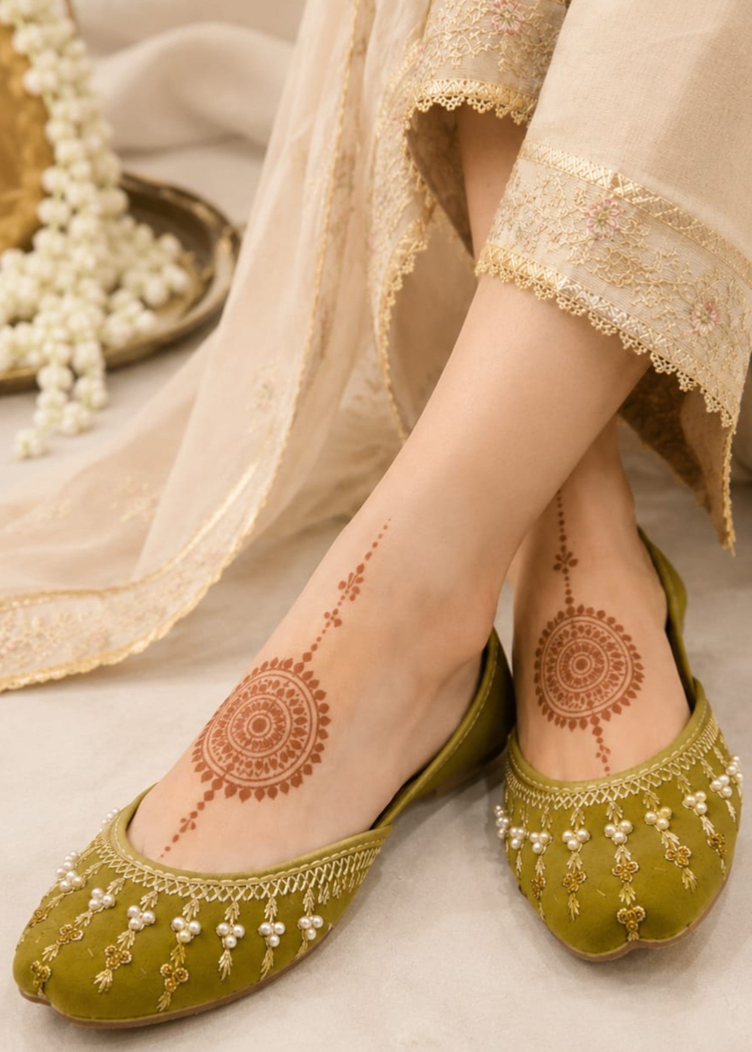 Khussa in Yellow green by - High Quality Women Khussa RTM4094