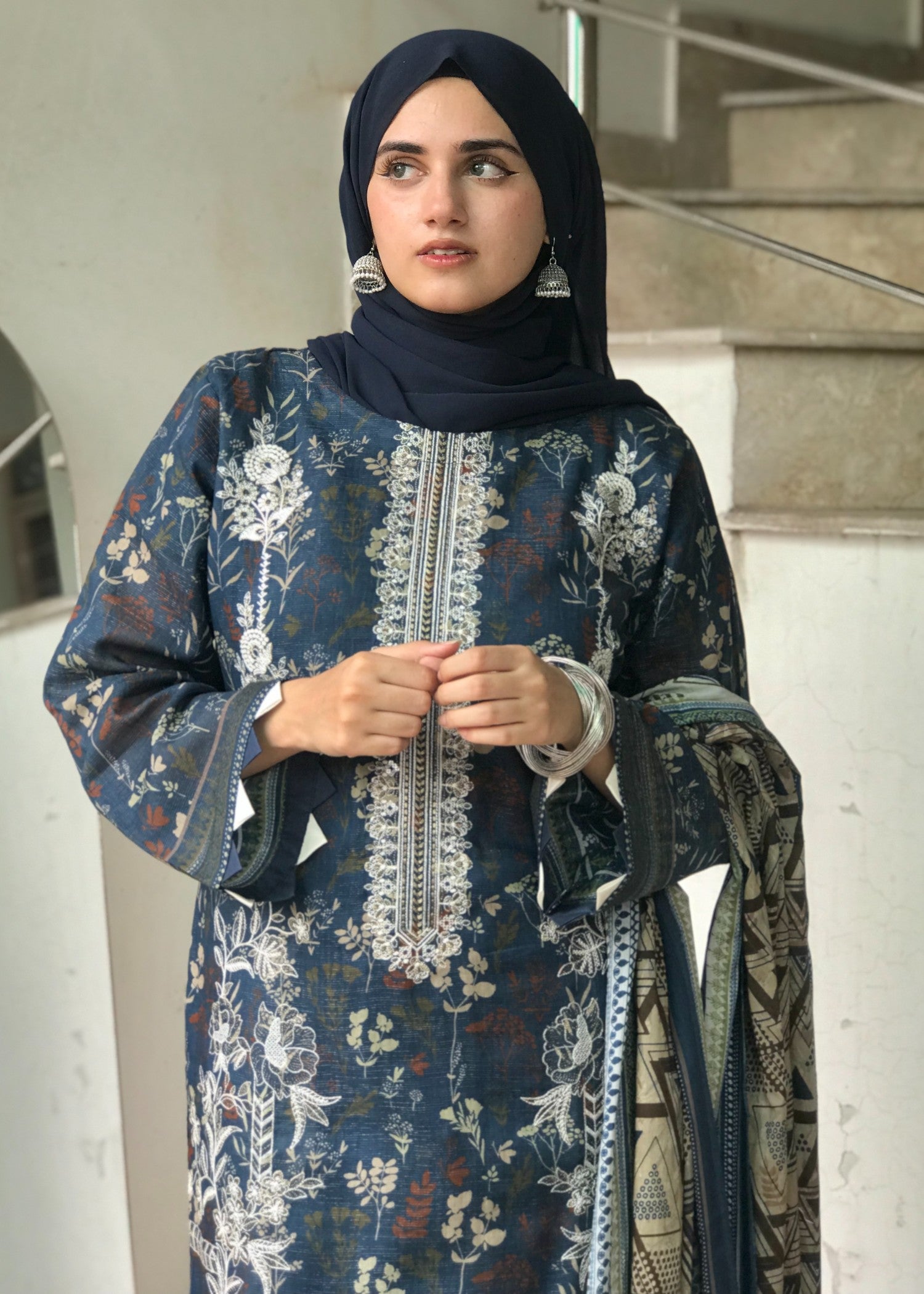 lawn Kurta Set in Aegean blue