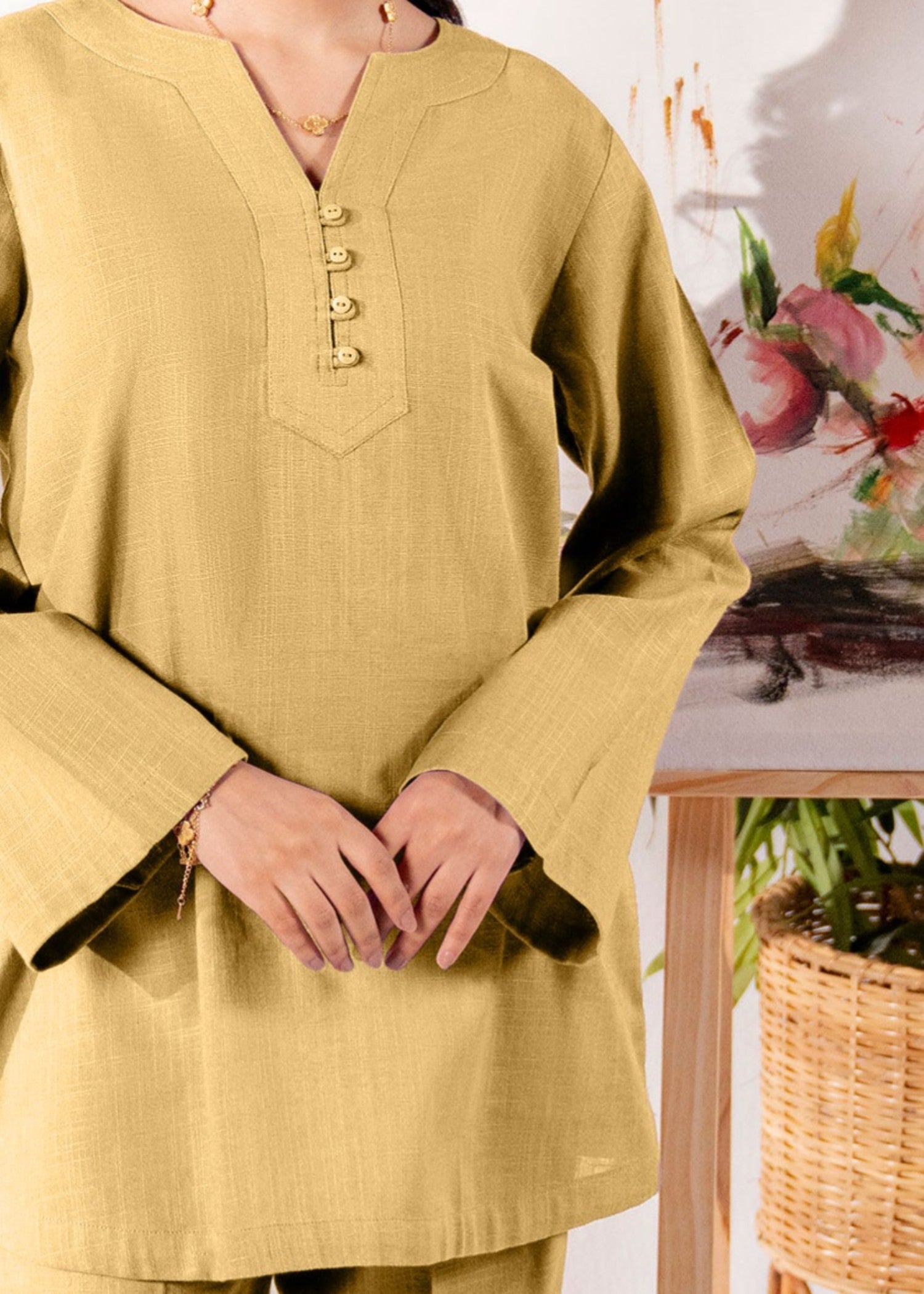 slub khaddar Co Ord Sets in Mellow yellow