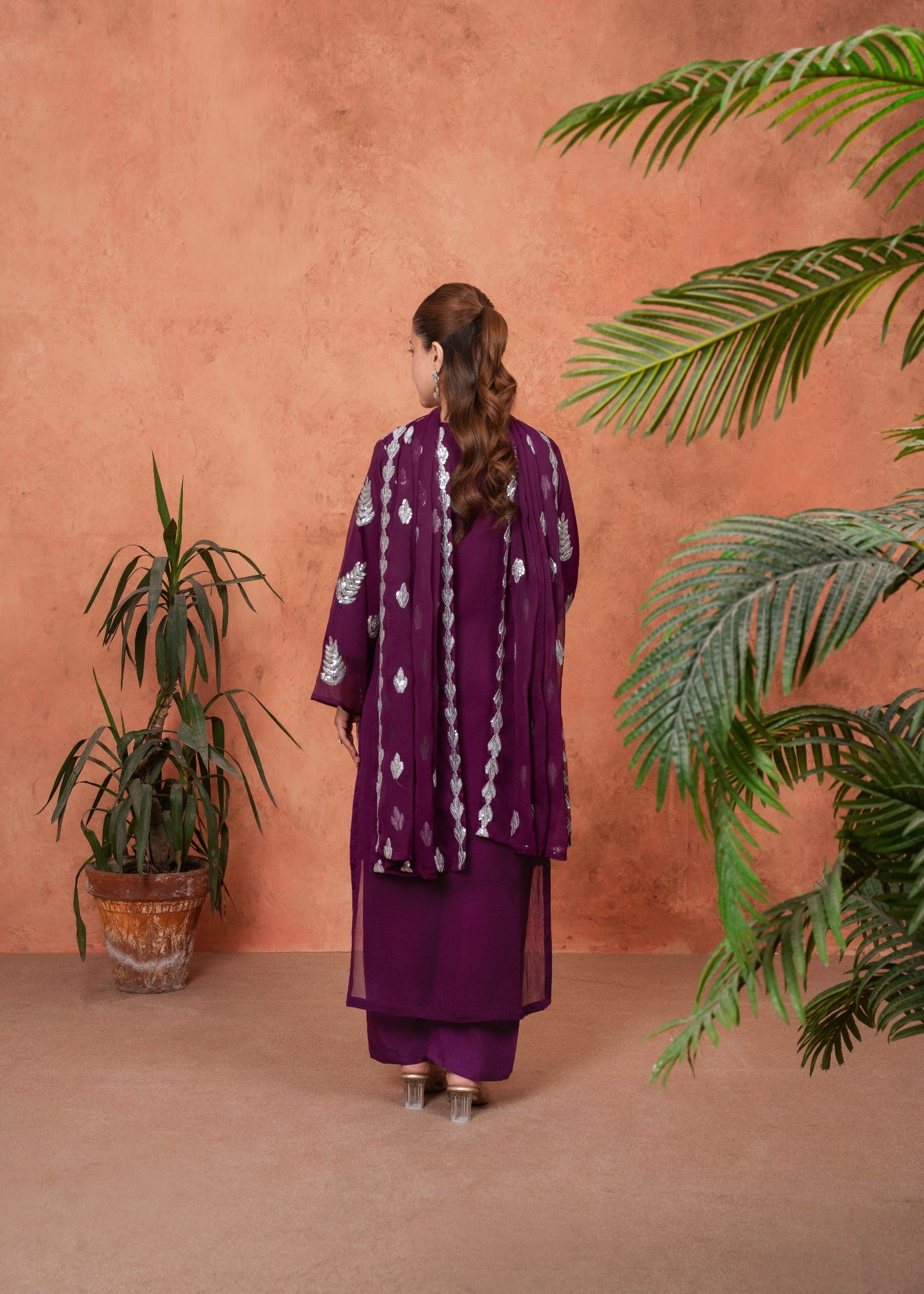 crinkle chiffon Kurta Set in Purple