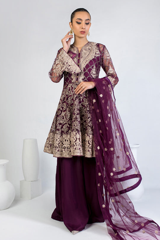 net Short Frock in Purple