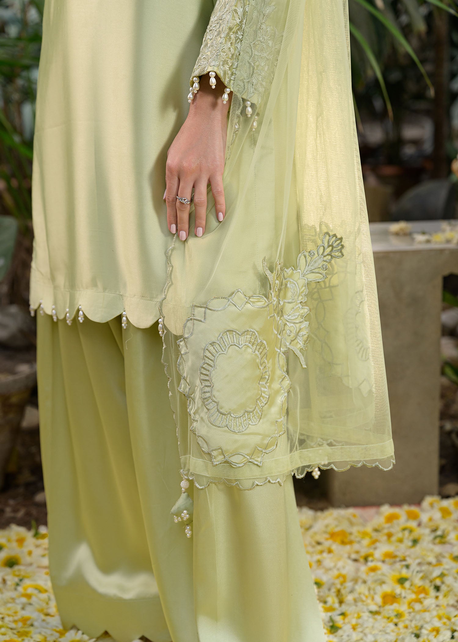 silk charmeuse Kurta Set in Sage green