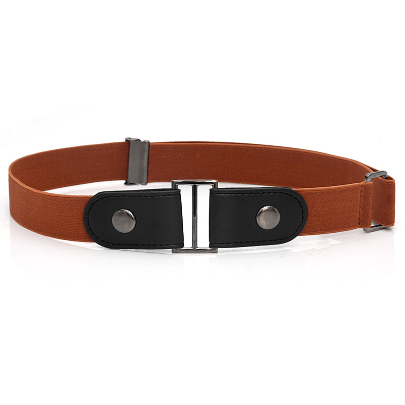 Faux Leather Slim Stretch Invisible Belt Jeans Lazy Belt
