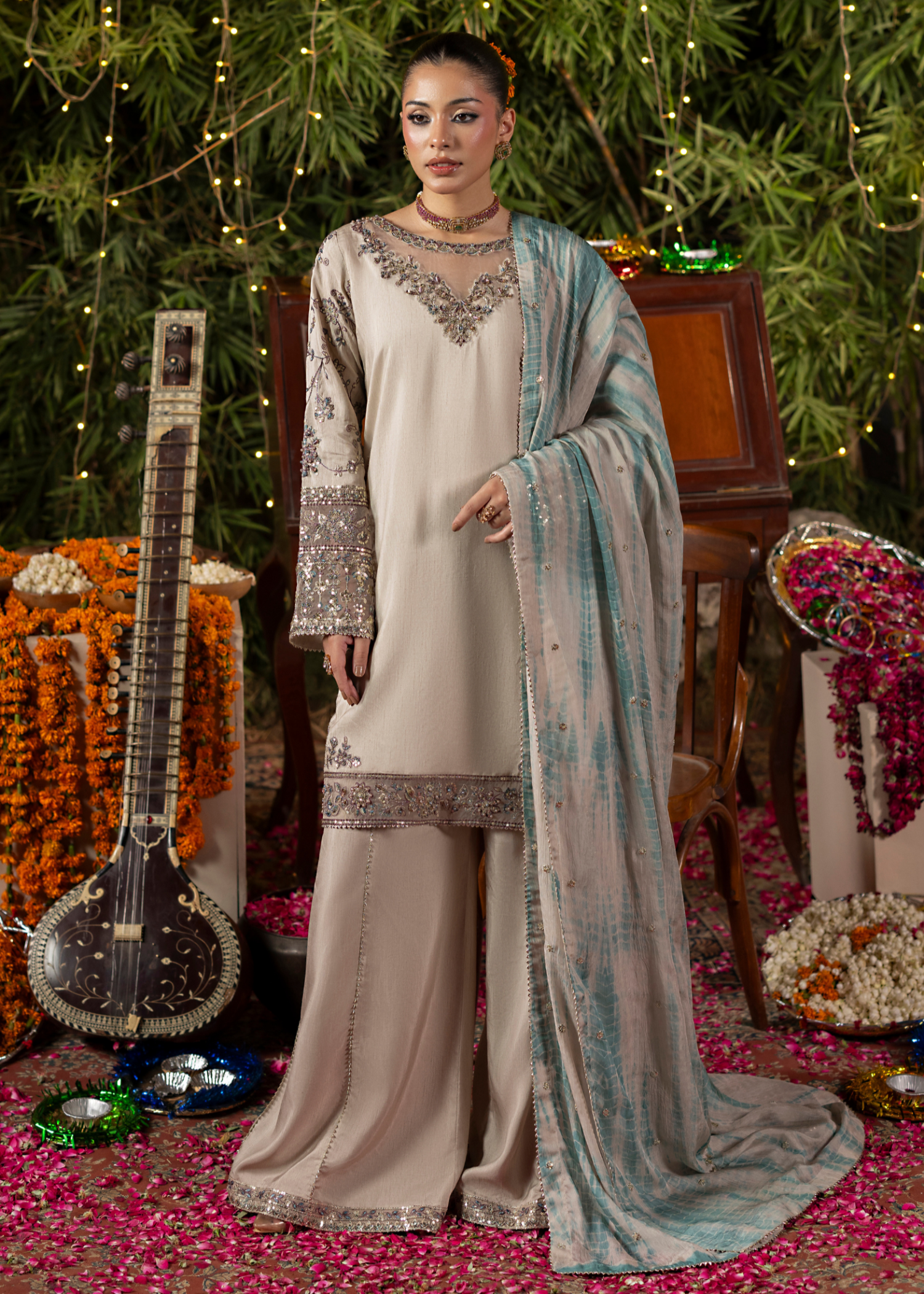 raw silk Kurta Set in Grey