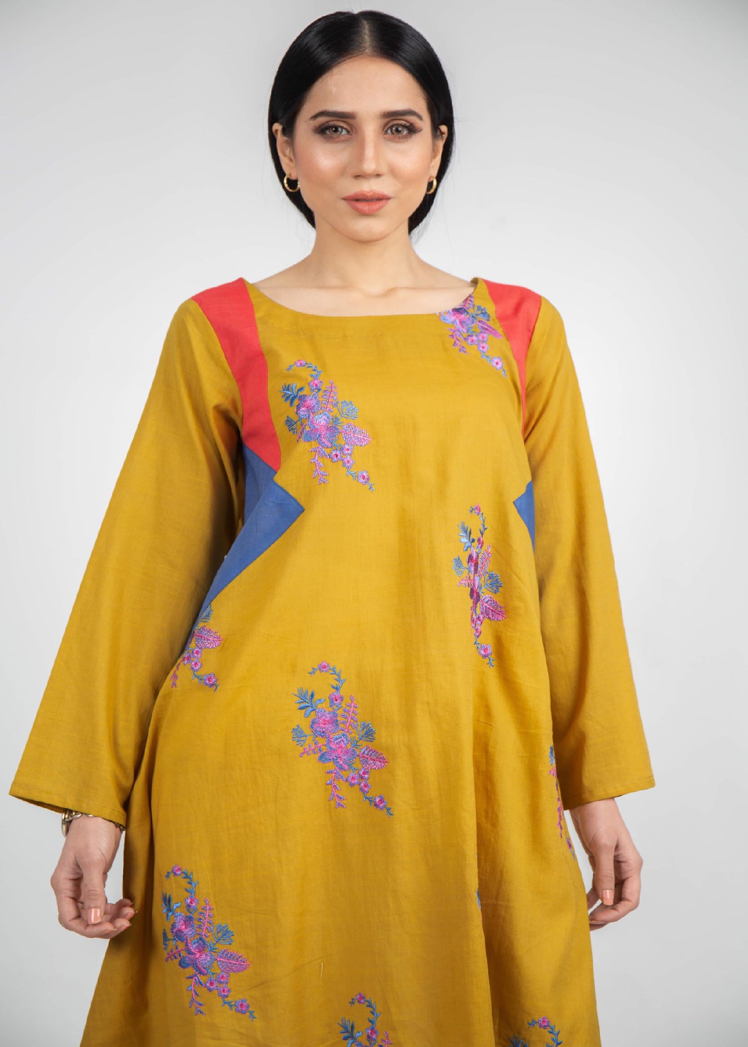 slub lawn Short Frock in Mustard