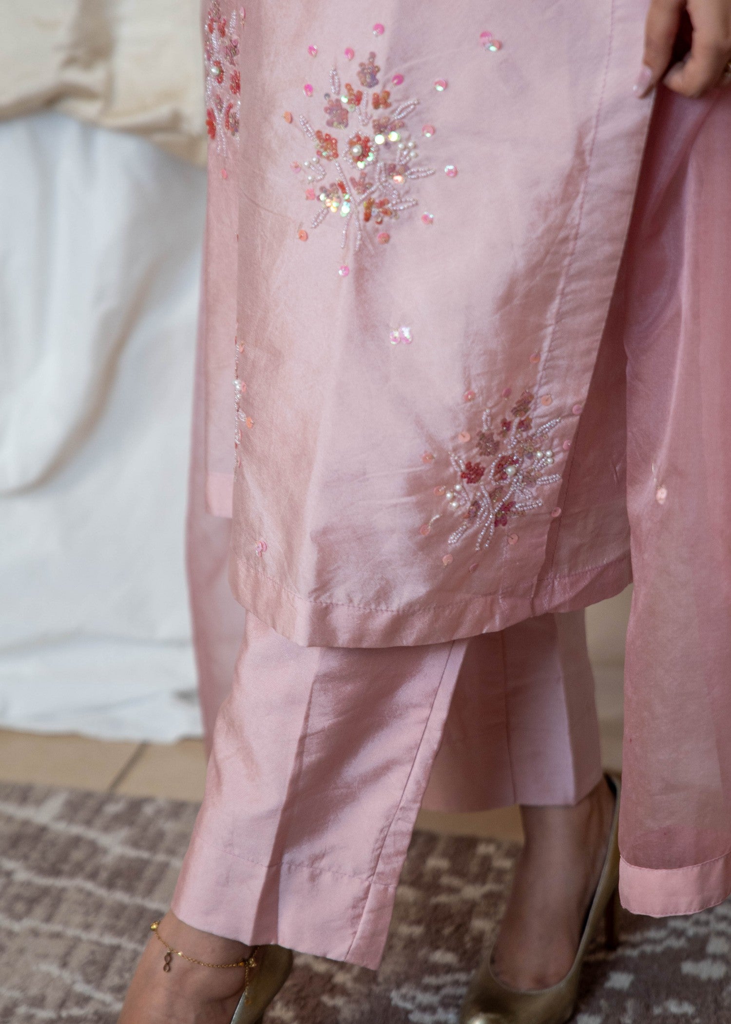 pure silk Kurta Set in Cotton candy pink