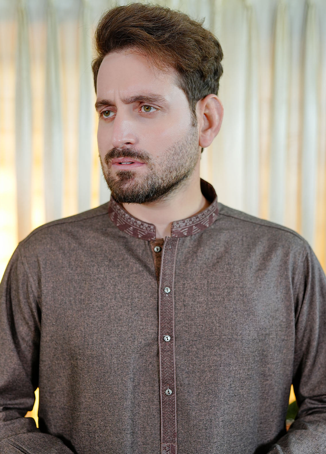 acrylic wool Shalwar Kameez in Walnut brown