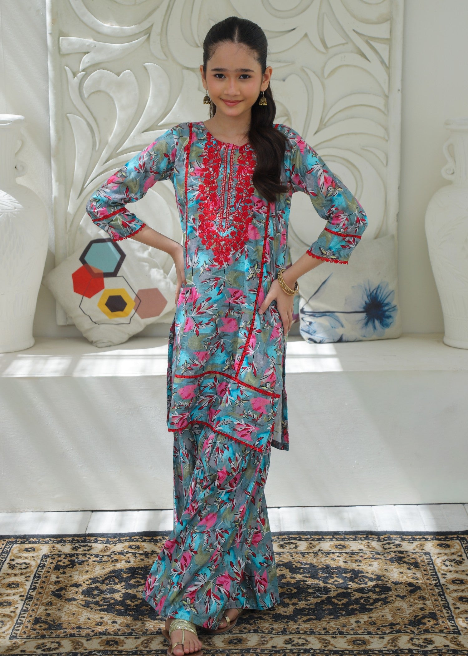 lawn Gharara in Multi