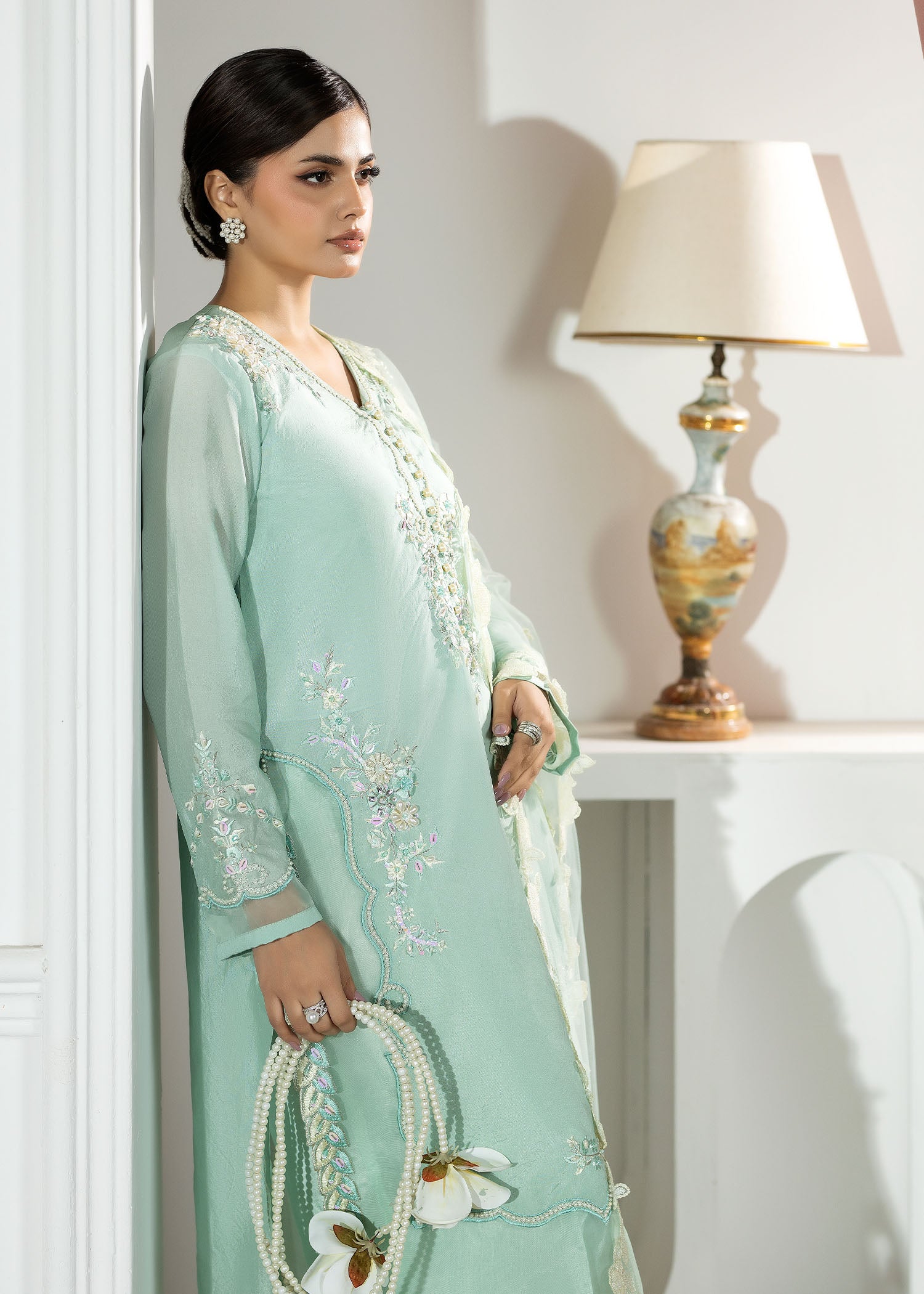 silk Kurta Set in Aquamarine