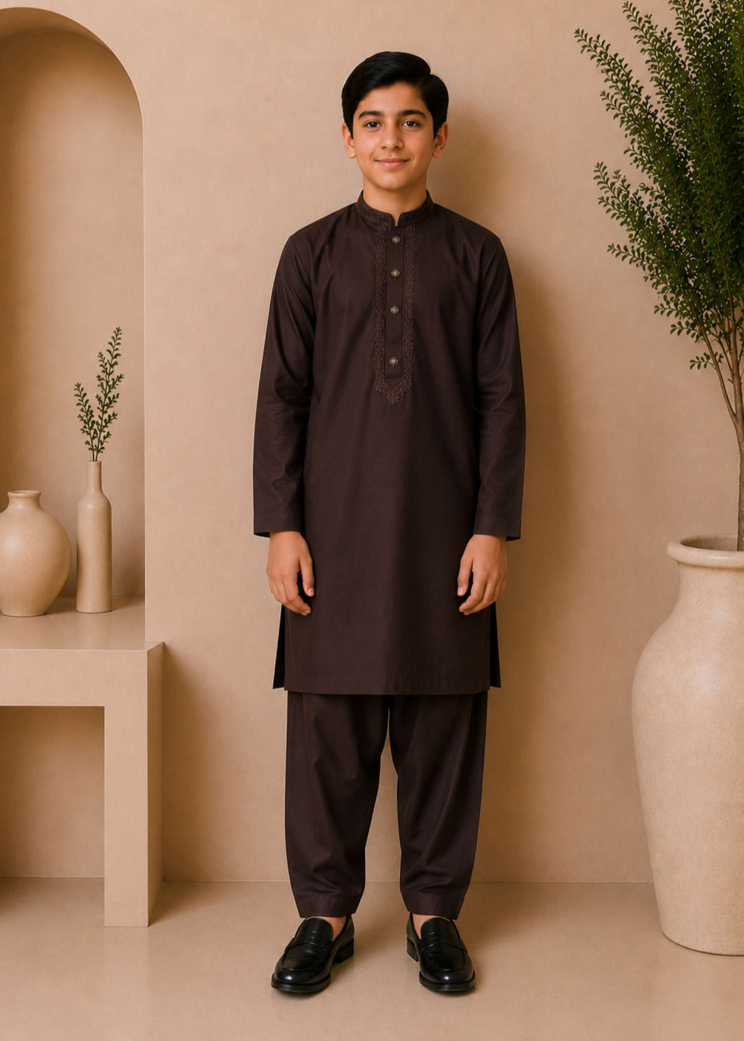 wash & wear Kurta Set in Dark brown