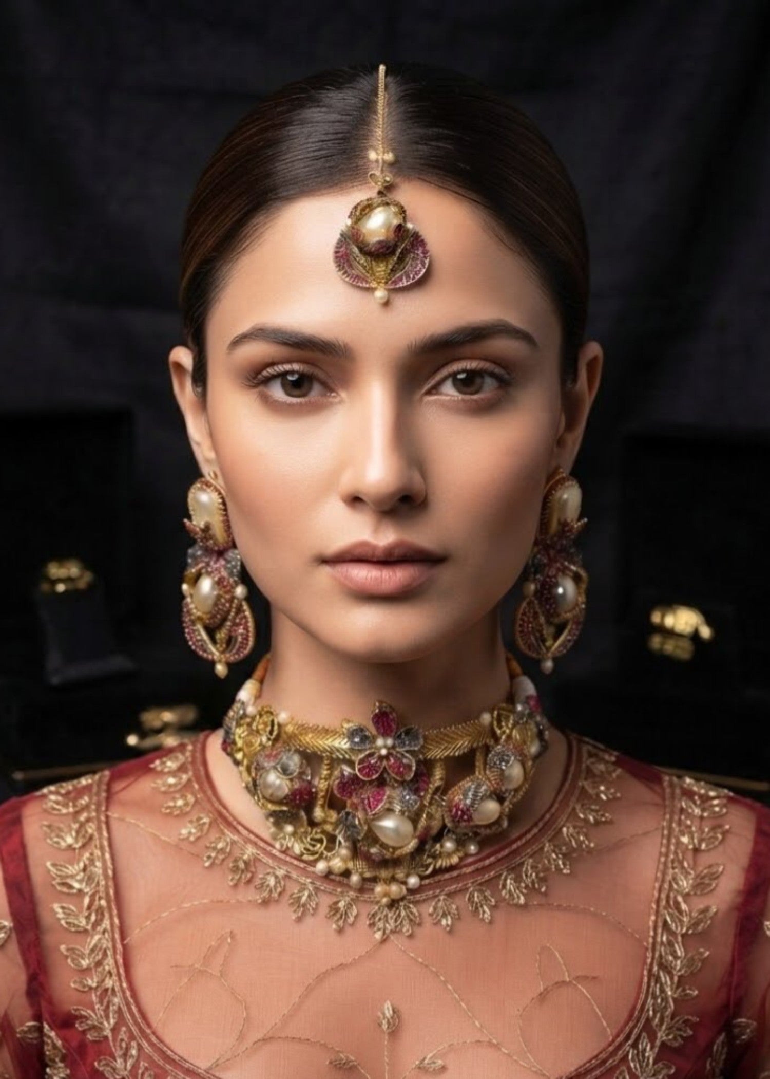 Choker in Steal grey, ruby red Color by - Trendy Women Choker ZCP1704