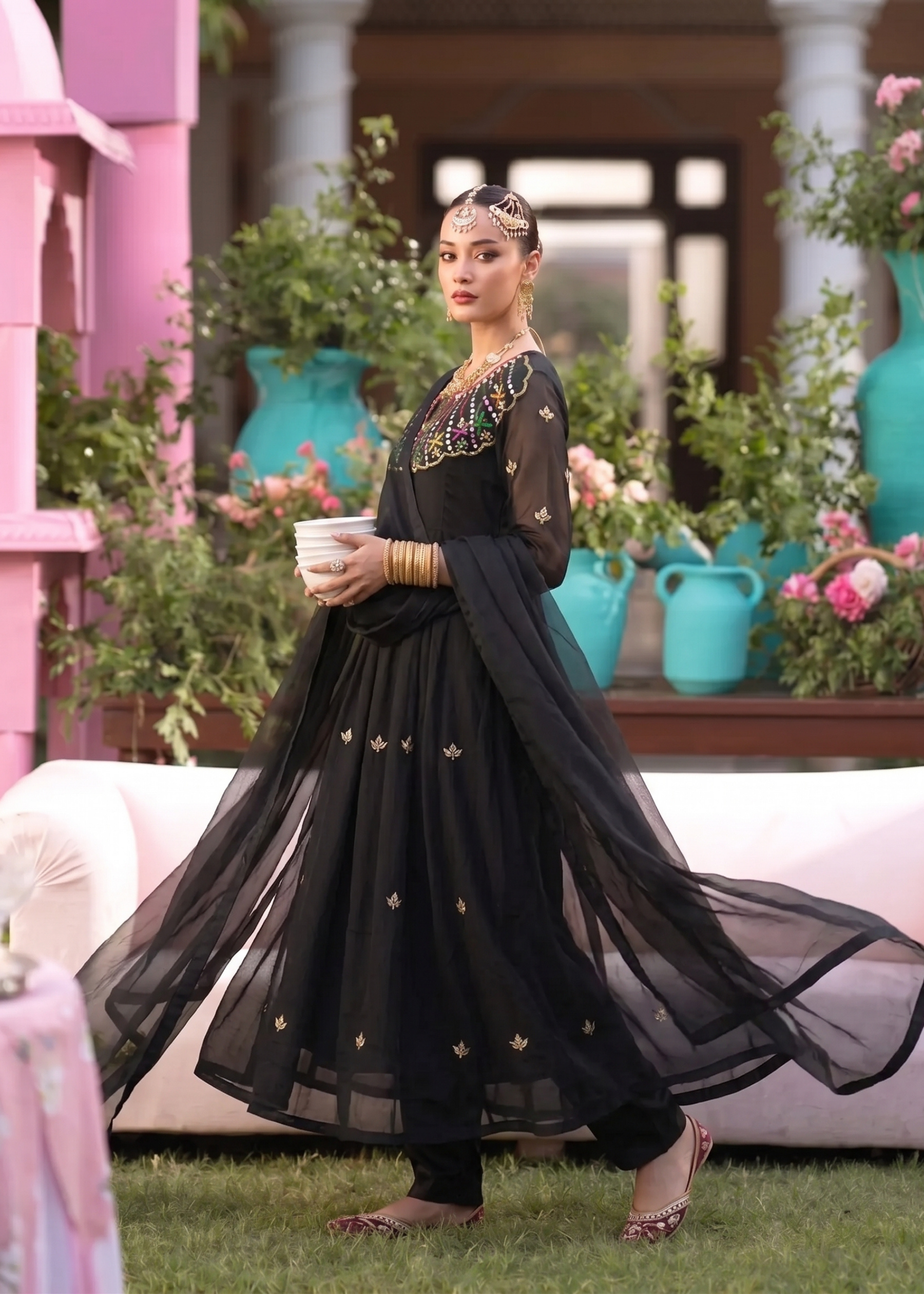 organza Anarkali in Black