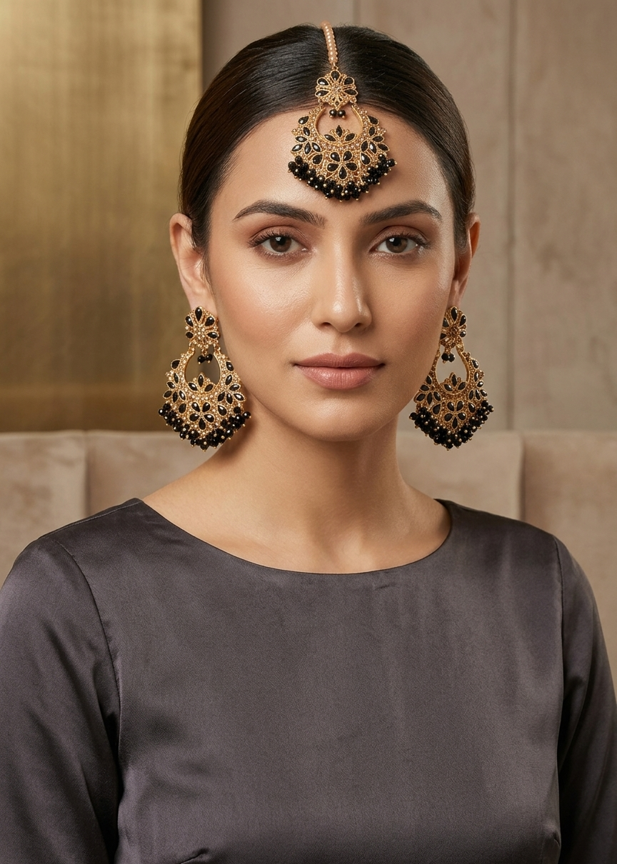 Jewelry Set in Black Color by - Trendy Women Jewelry Set YND7554