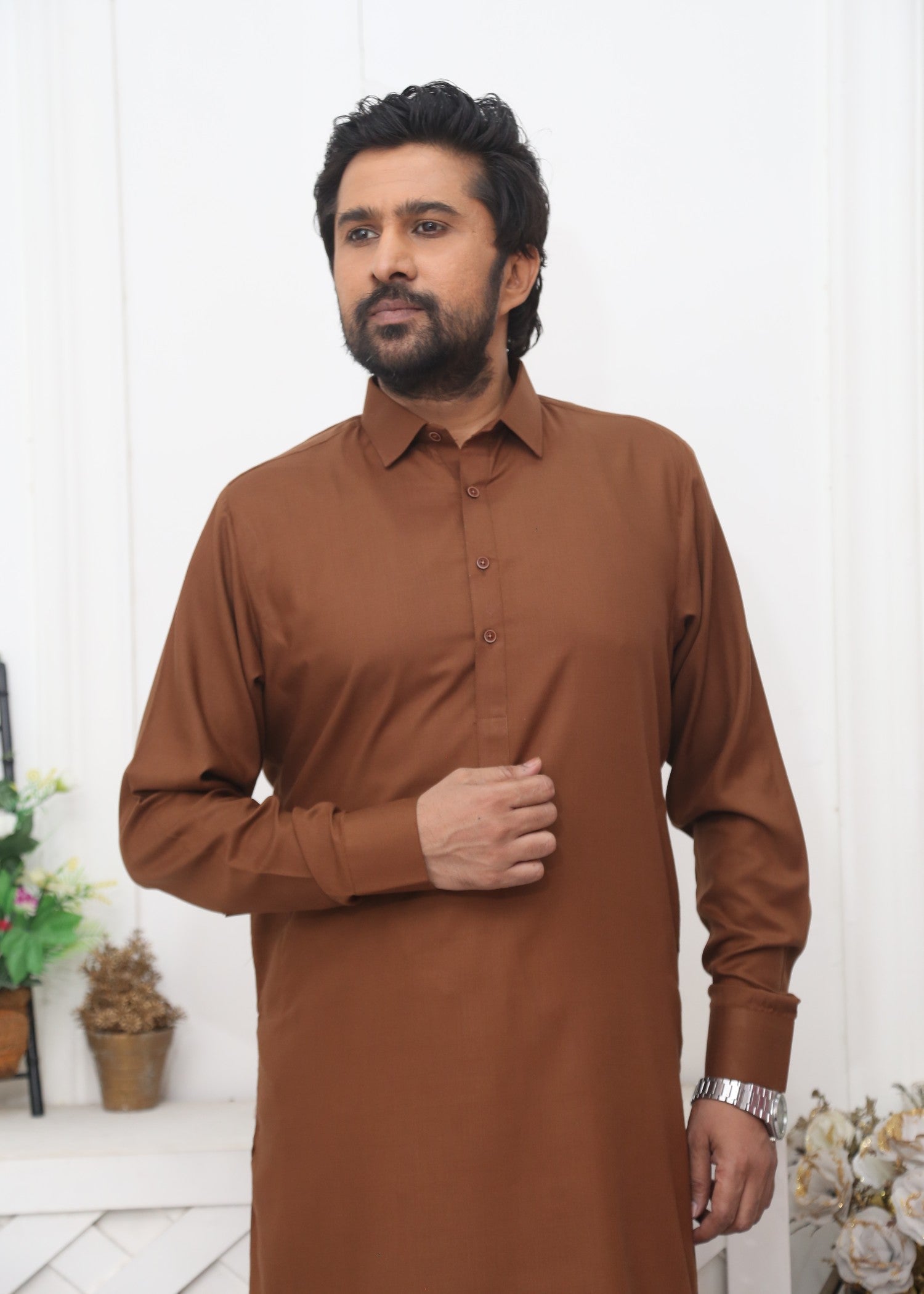 wash & wear Shalwar Kameez in Rustic brown