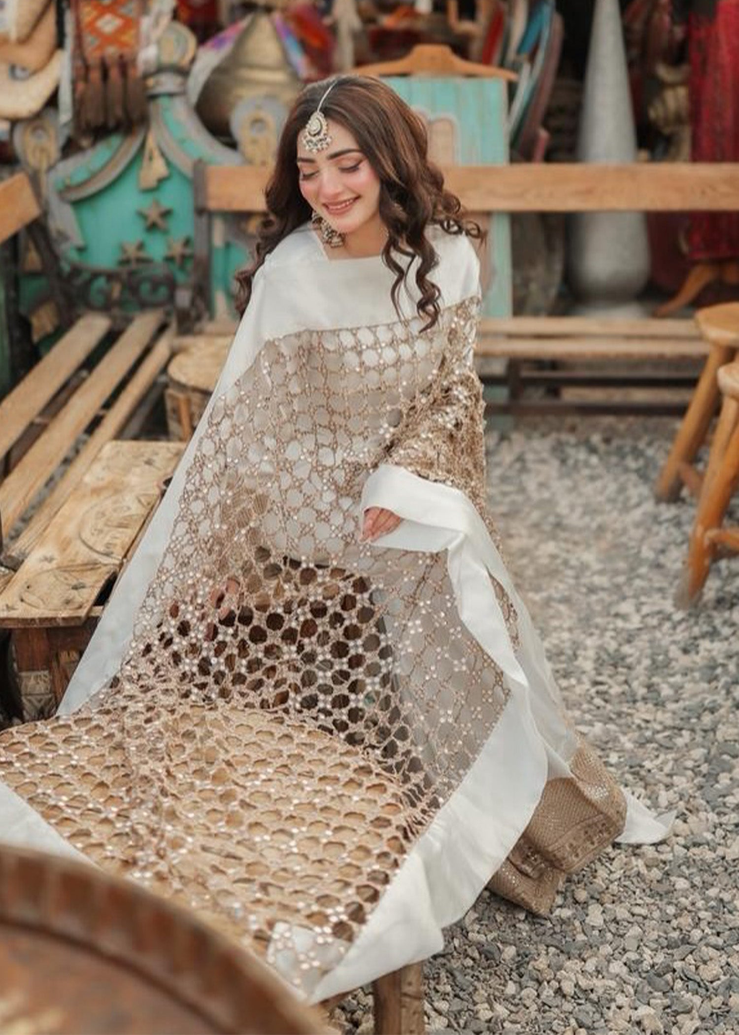 silk charmeuse Sharara in Ivory