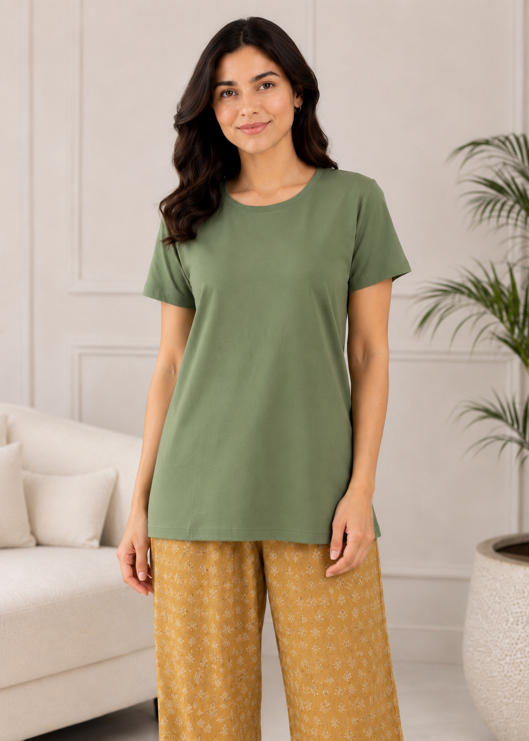 single jersey knit T Shirt in Fern green