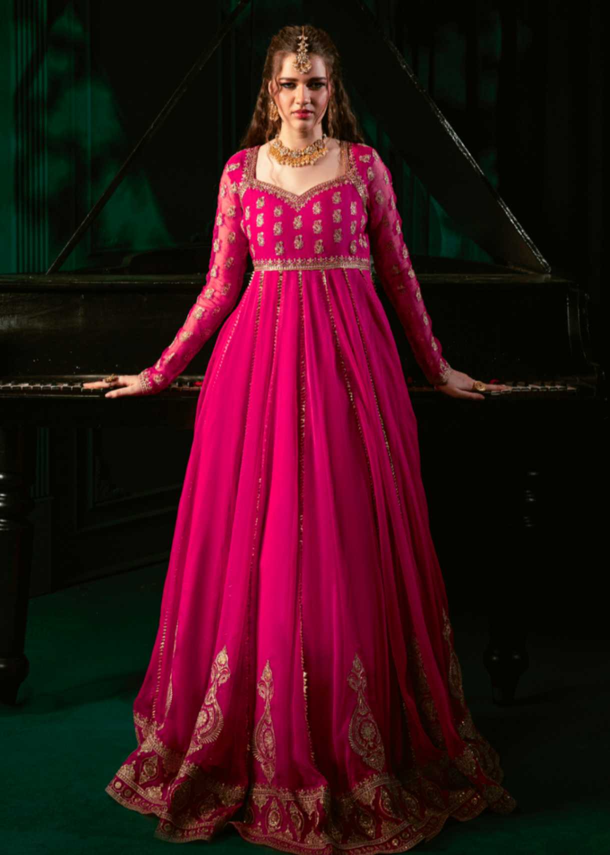 chiffon Pishwas in Shocking pink