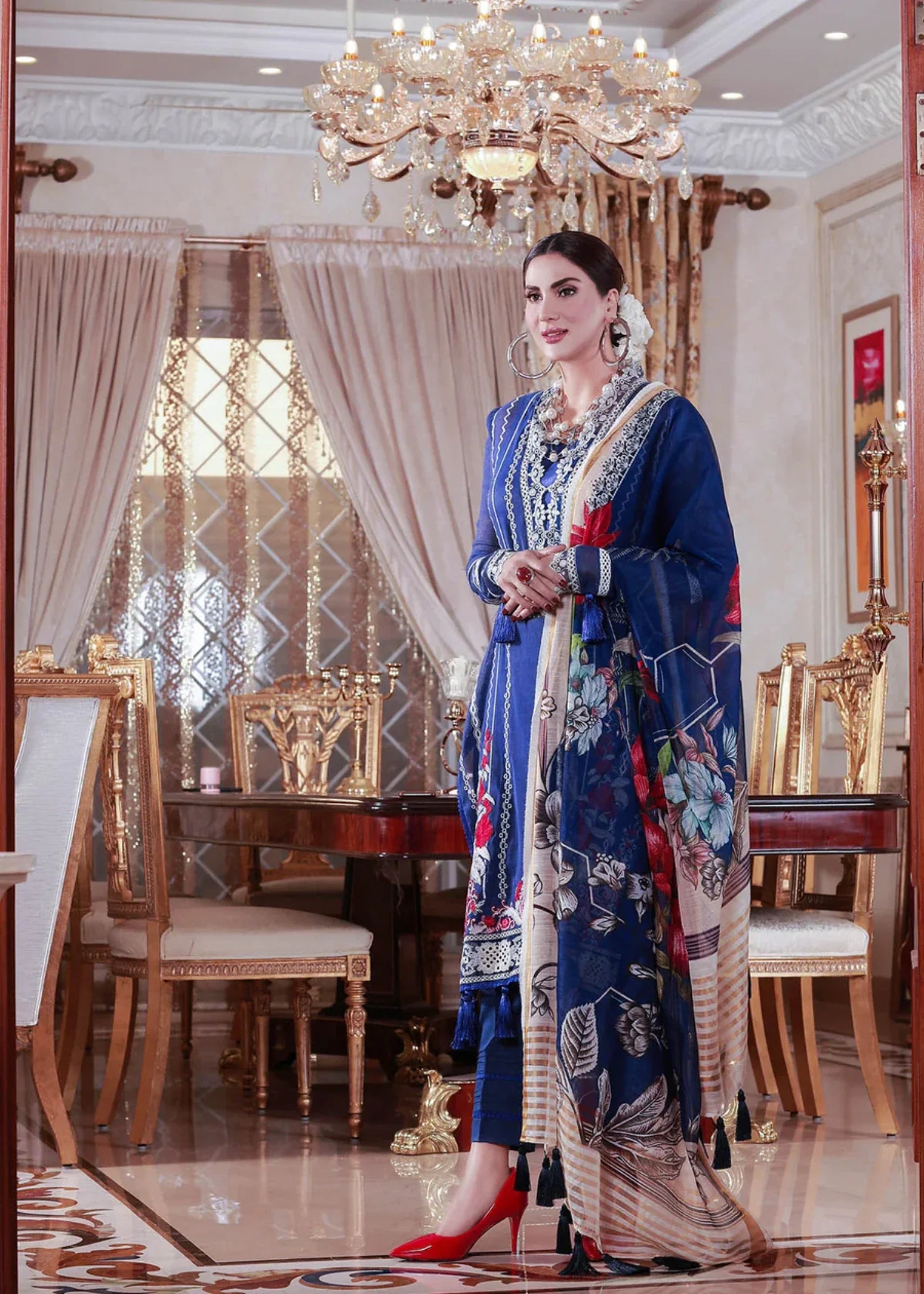 khaddi net Unstitched in Blue
