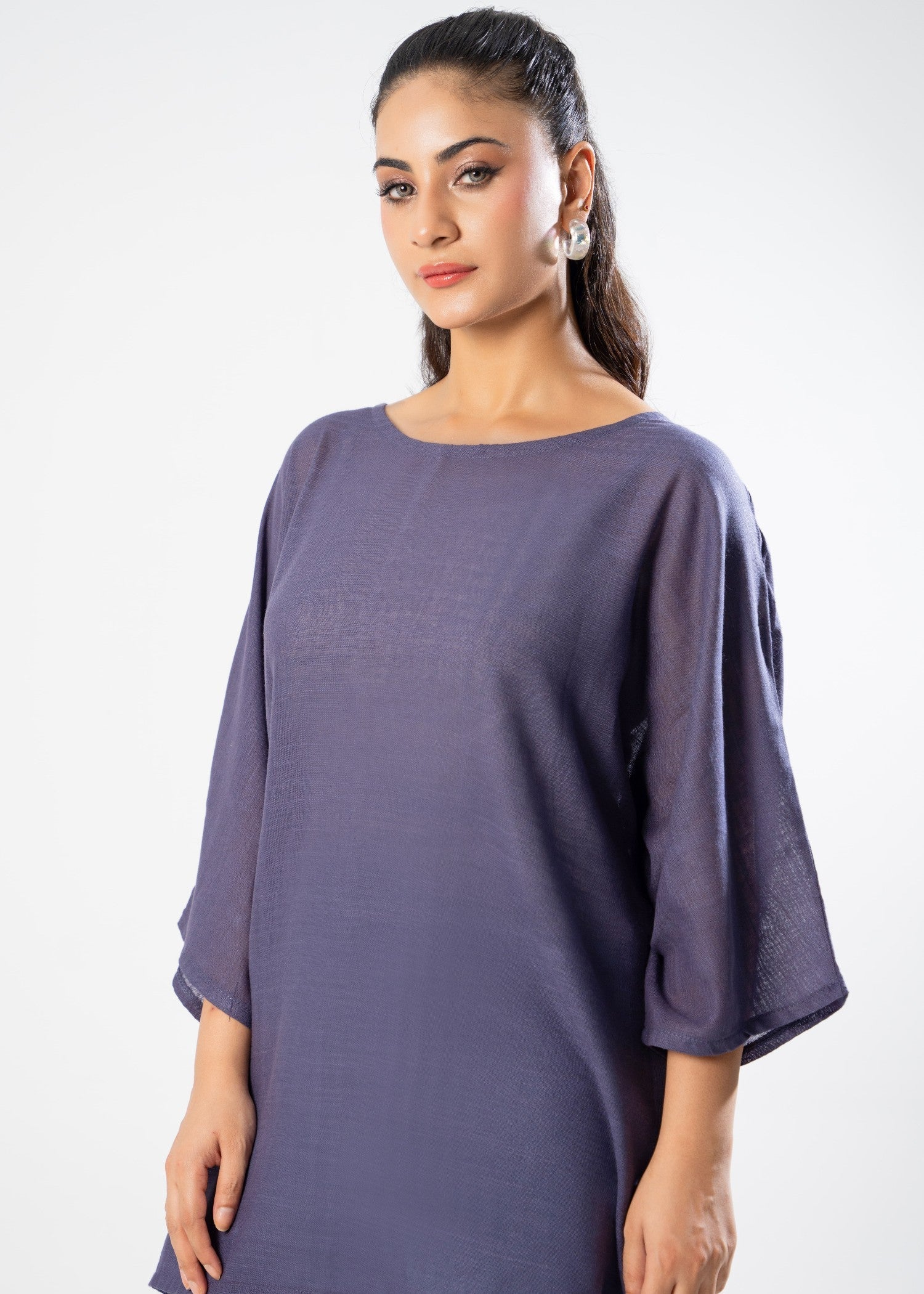 slub lawn Top in Purple