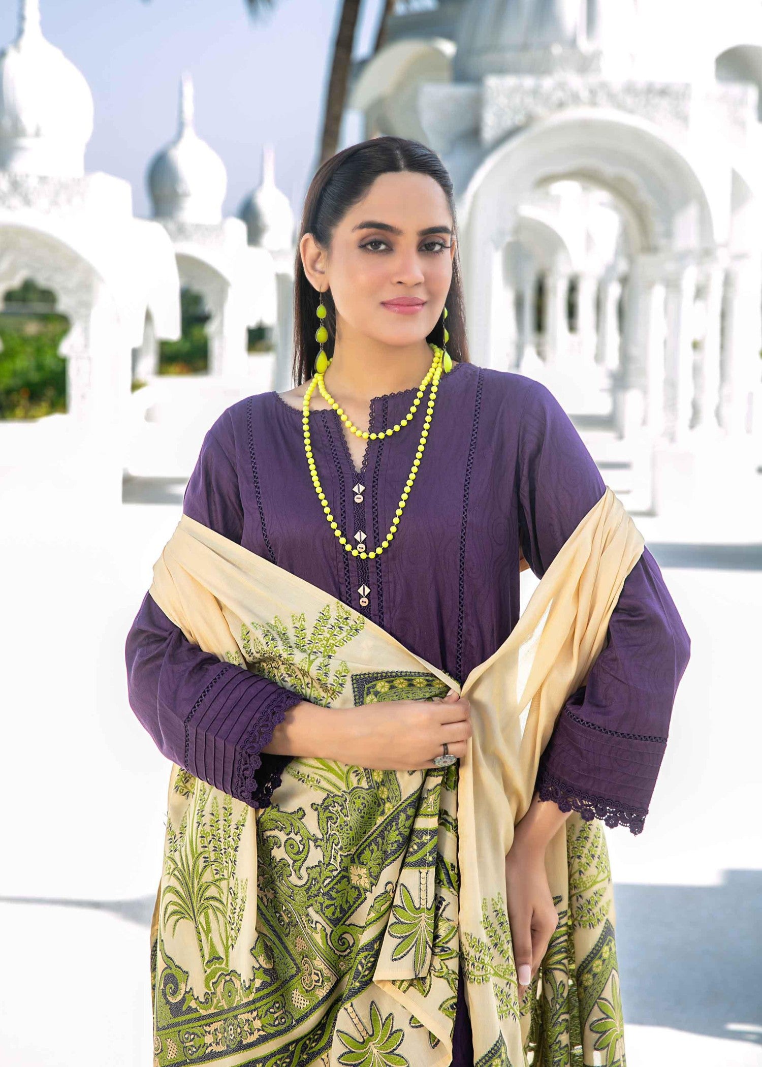 jacquard Kurta Set in Purple heart