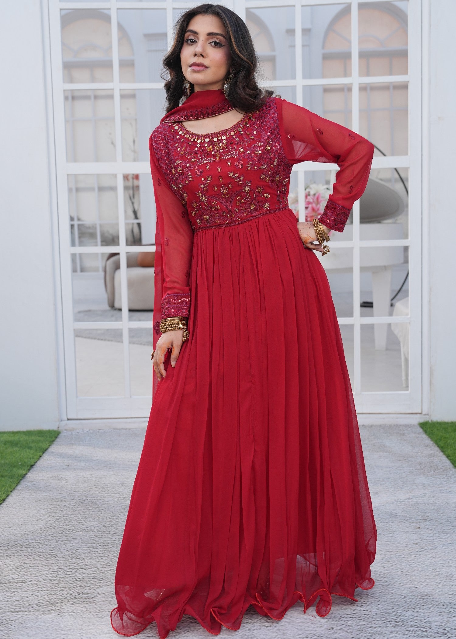 crinkle chiffon Maxi in Crimson
