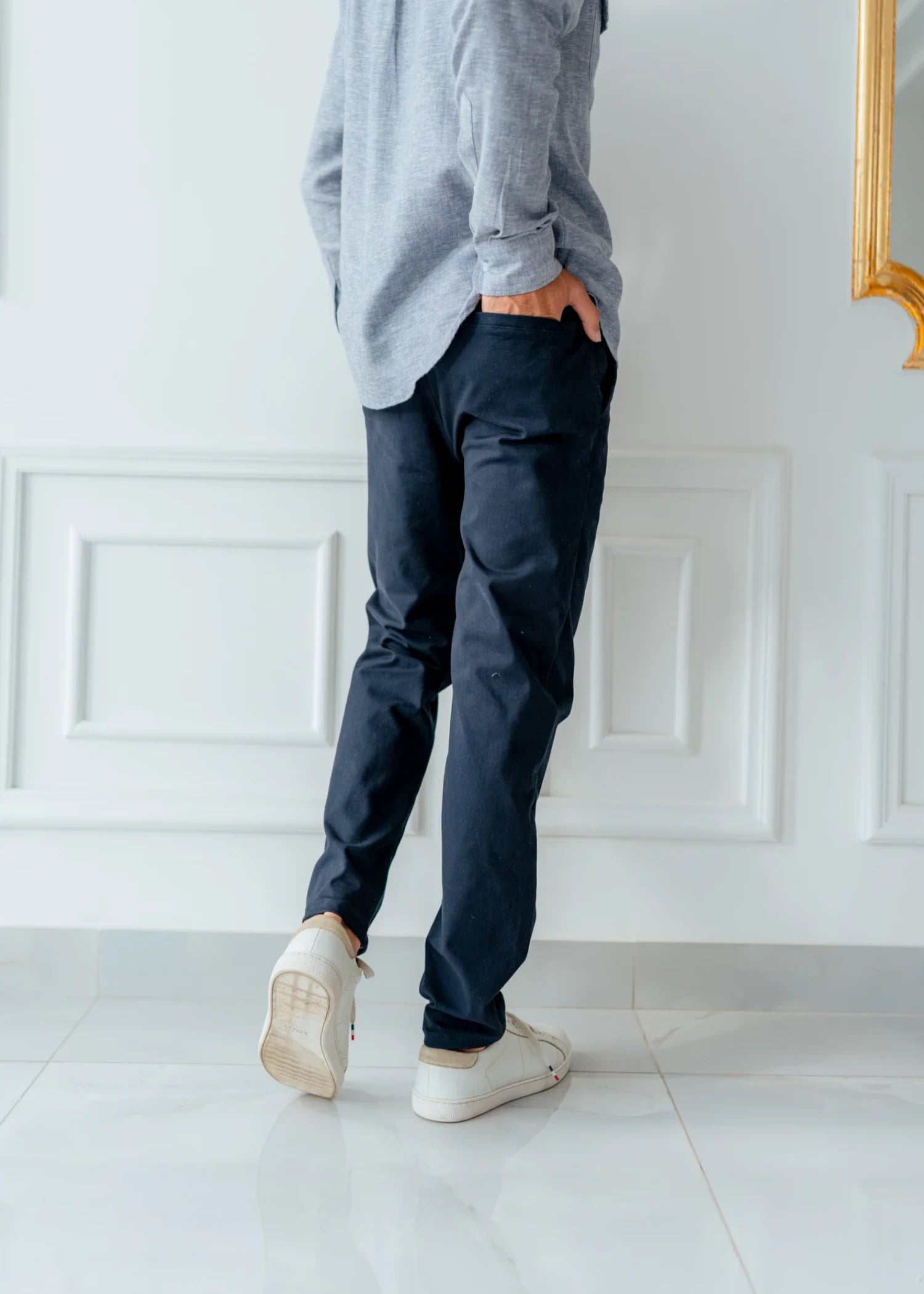 twill cotton Pants in Dark blue