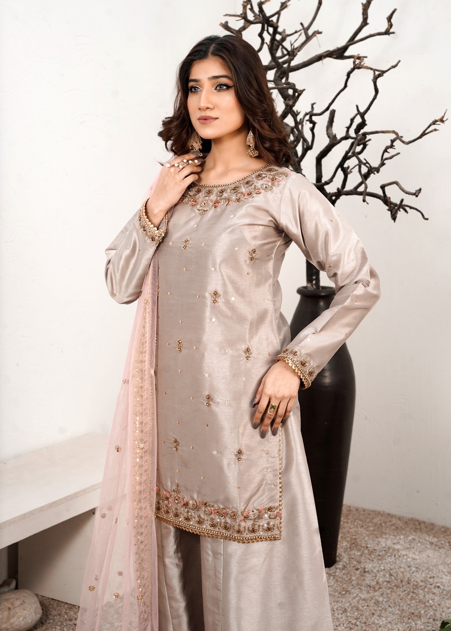 tussar silk Sharara in Tan brown