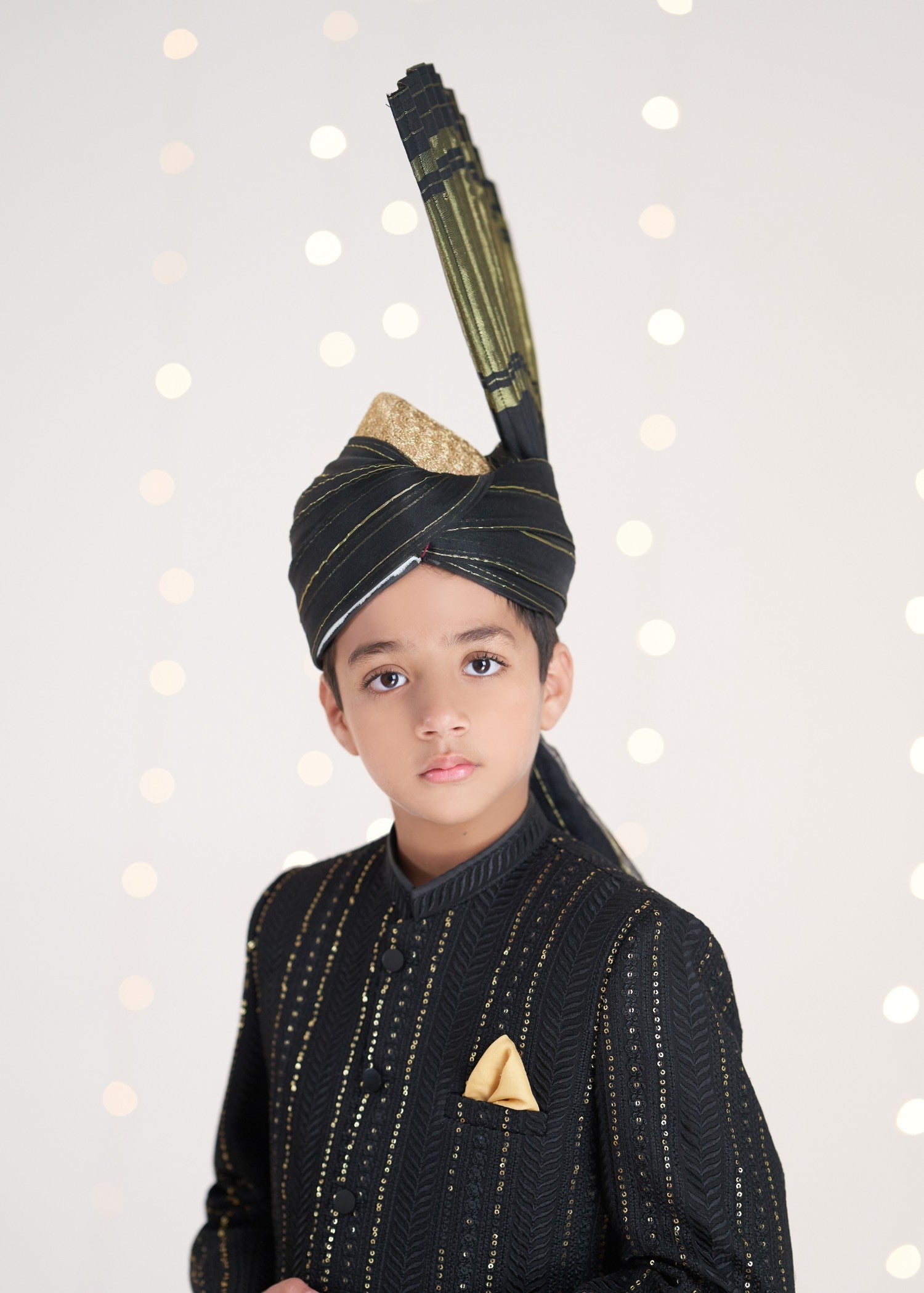 raw silk Sherwani in Black
