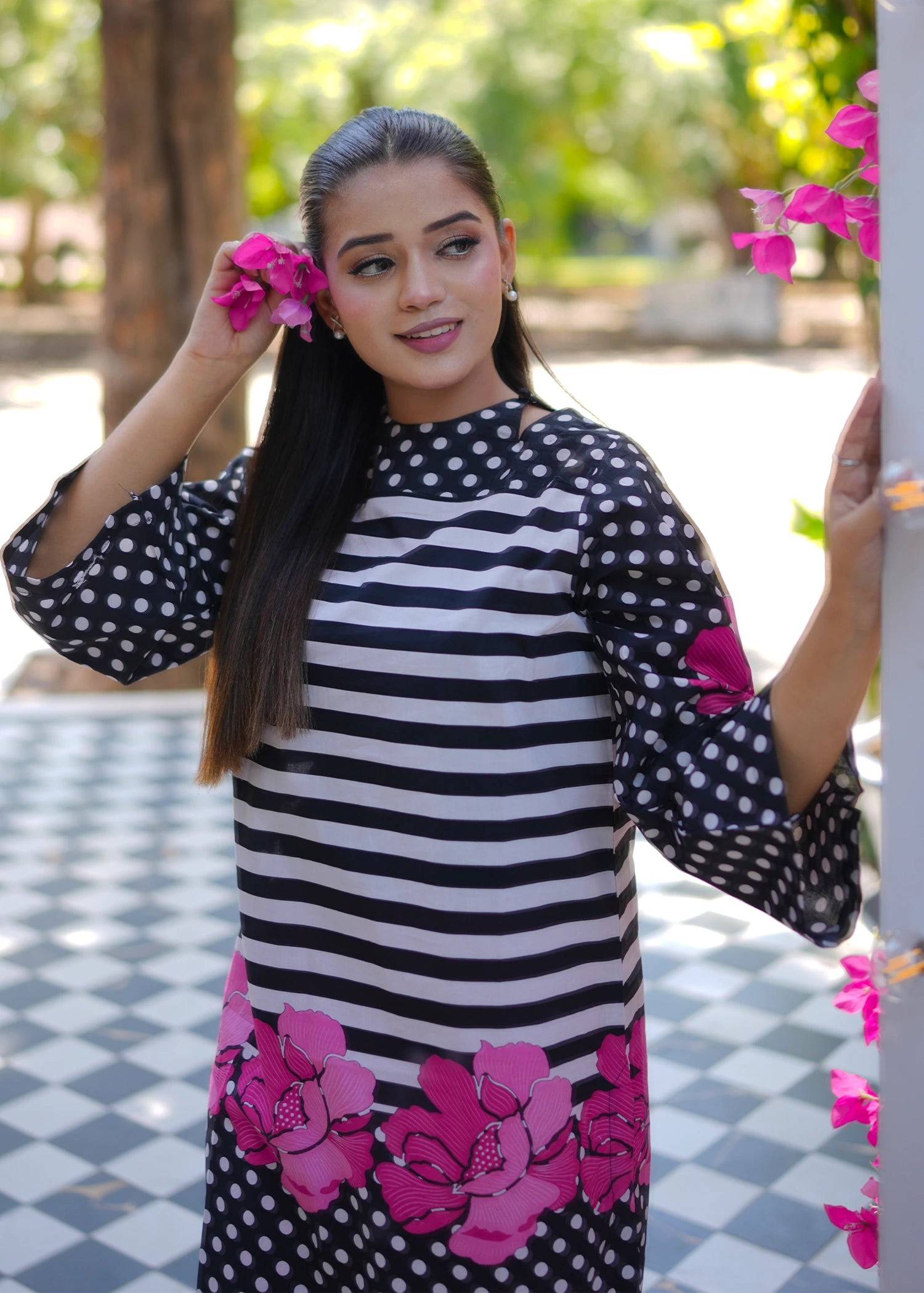 lawn Co ord Sets in Black, shocking pink, white