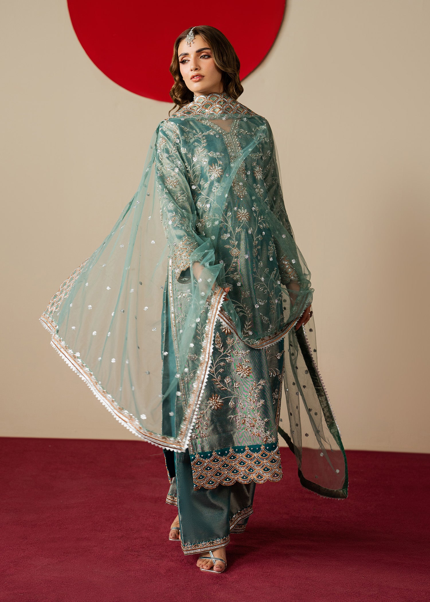 banarasi jacquard Kurta Set in Teal