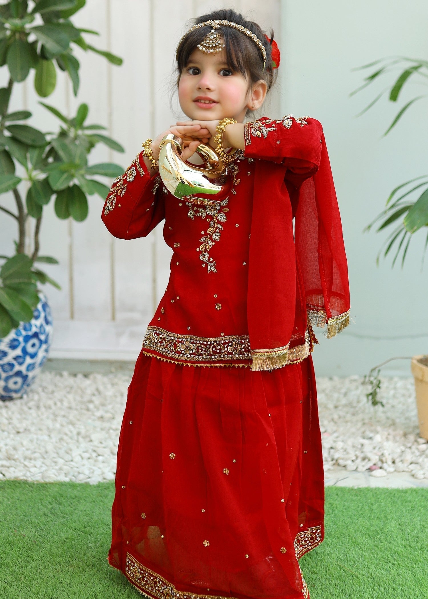 chiffon Lehenga in Venetian red