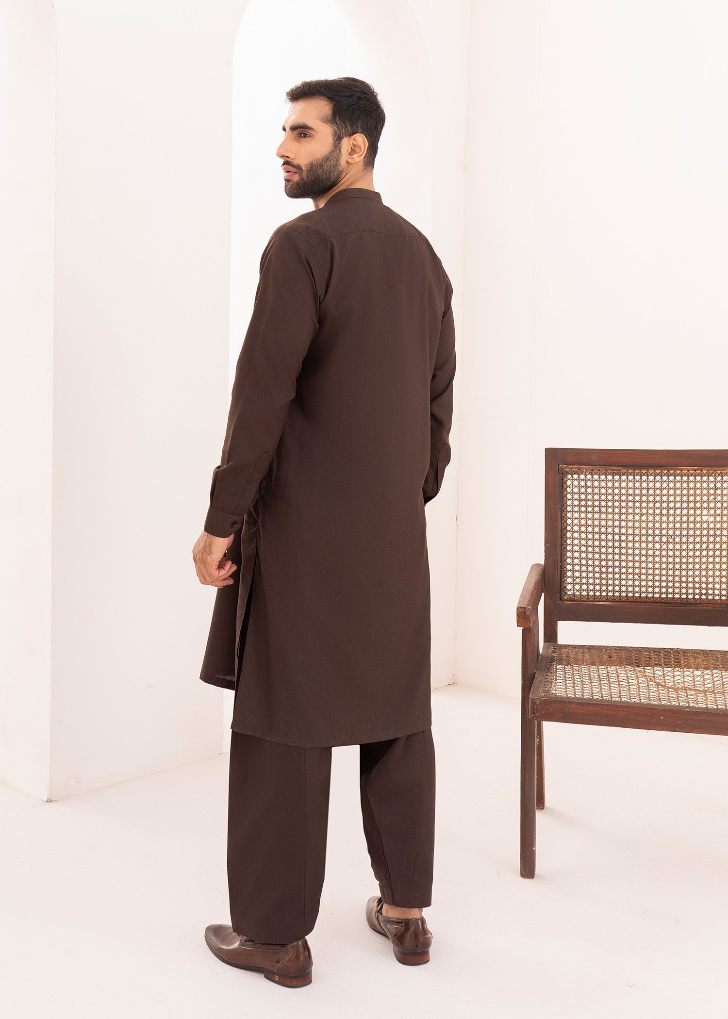 wash & wear Shalwar Kameez in Bistre brown