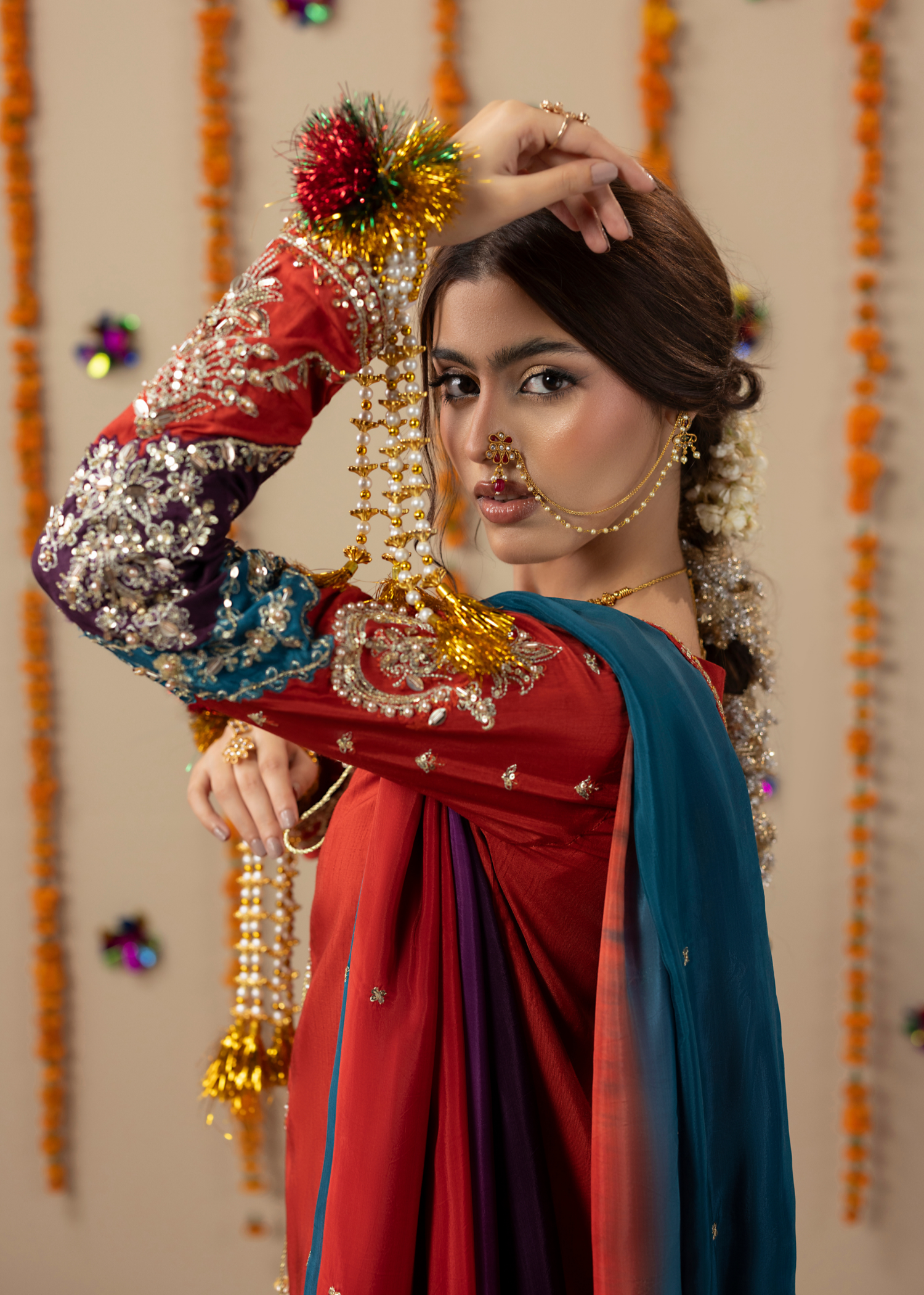 raw silk Kurta Set in Rust orange