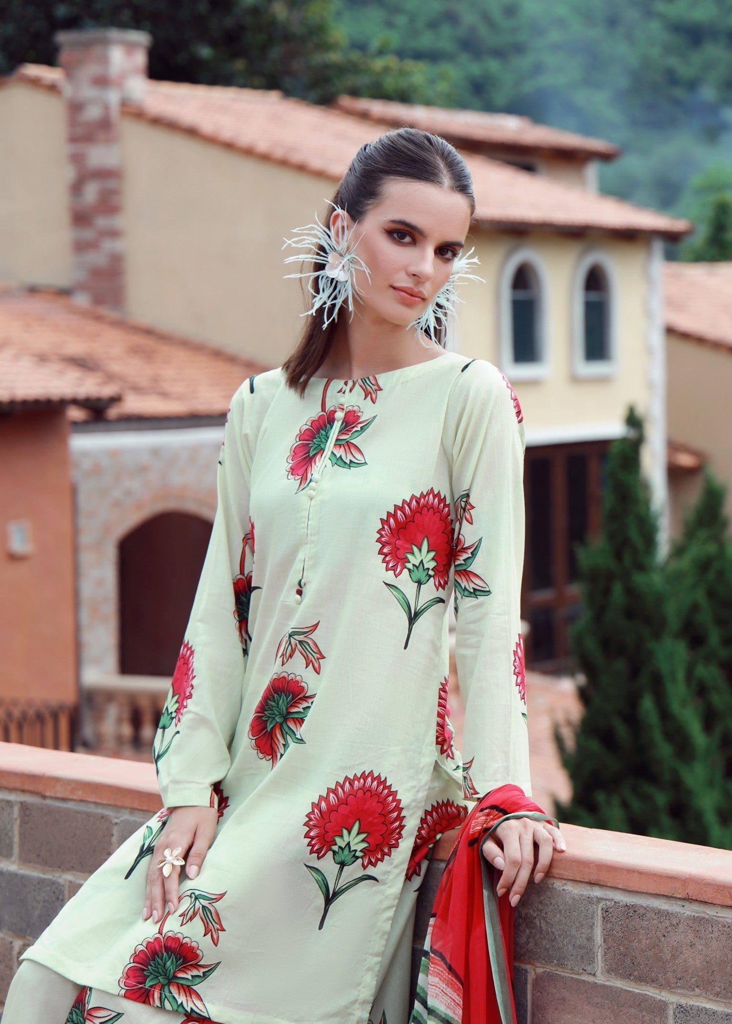 lawn Sharara in Moss green