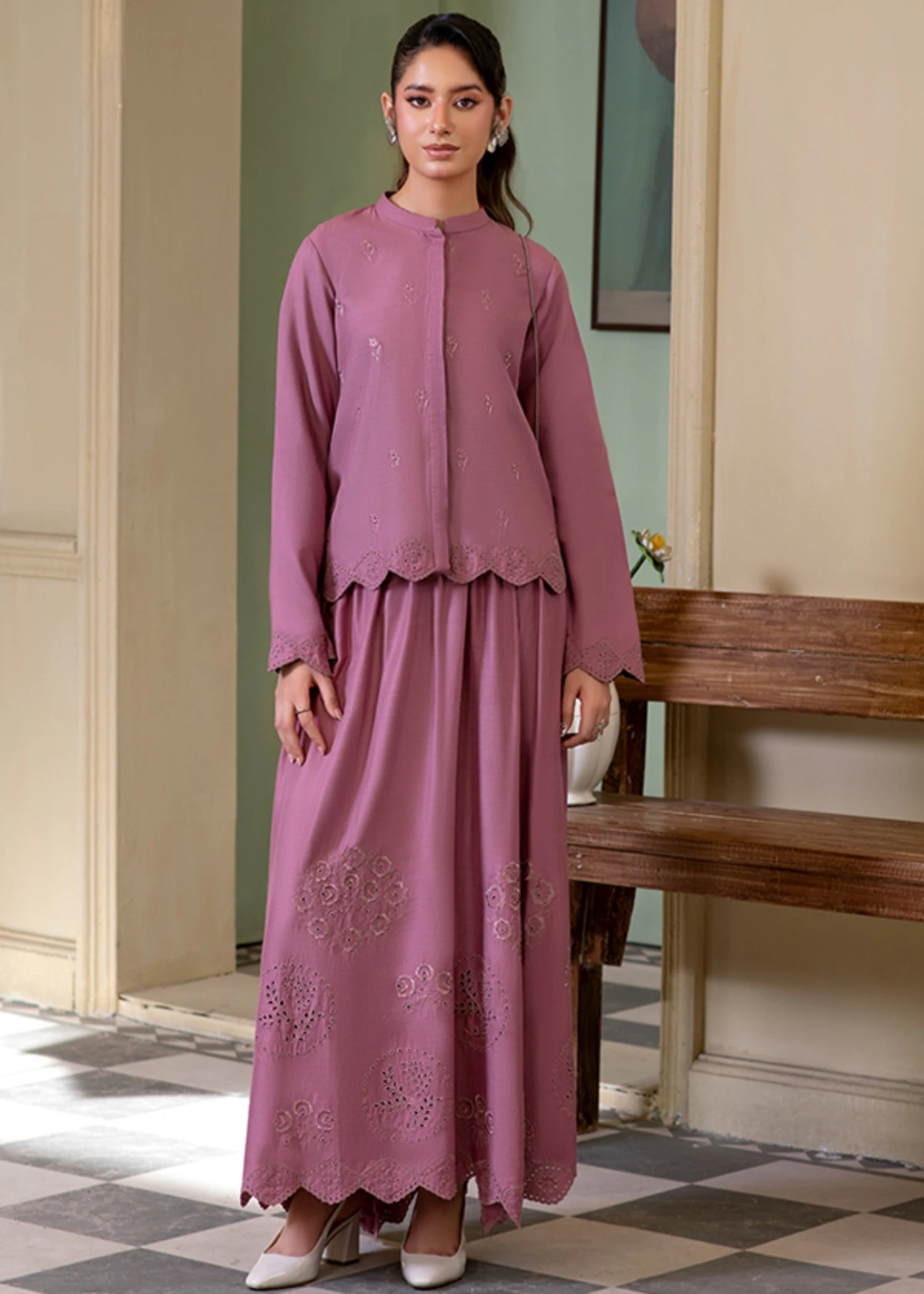linen Skirt in Mauve pink