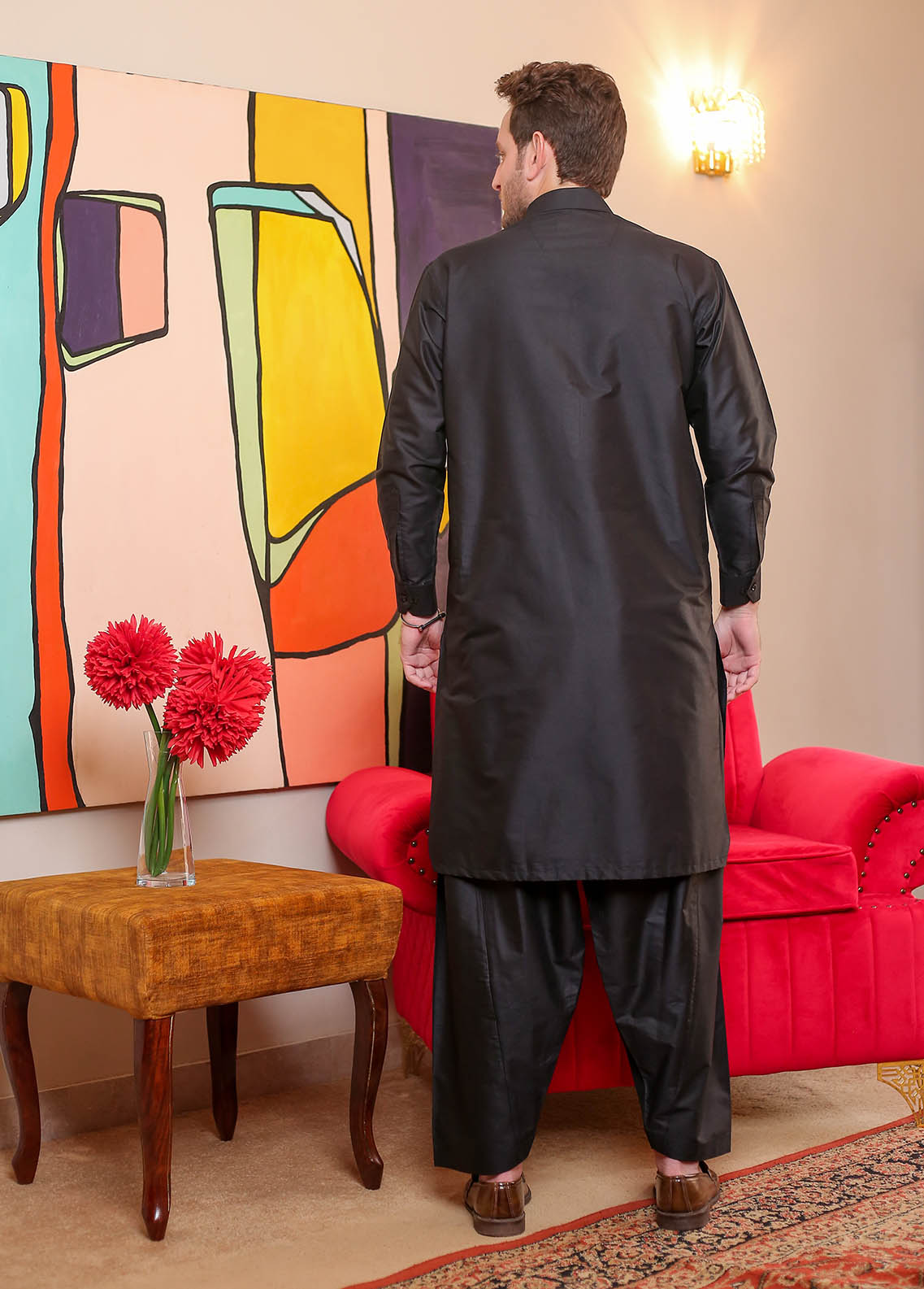 cotton silk Shalwar Kameez in Black