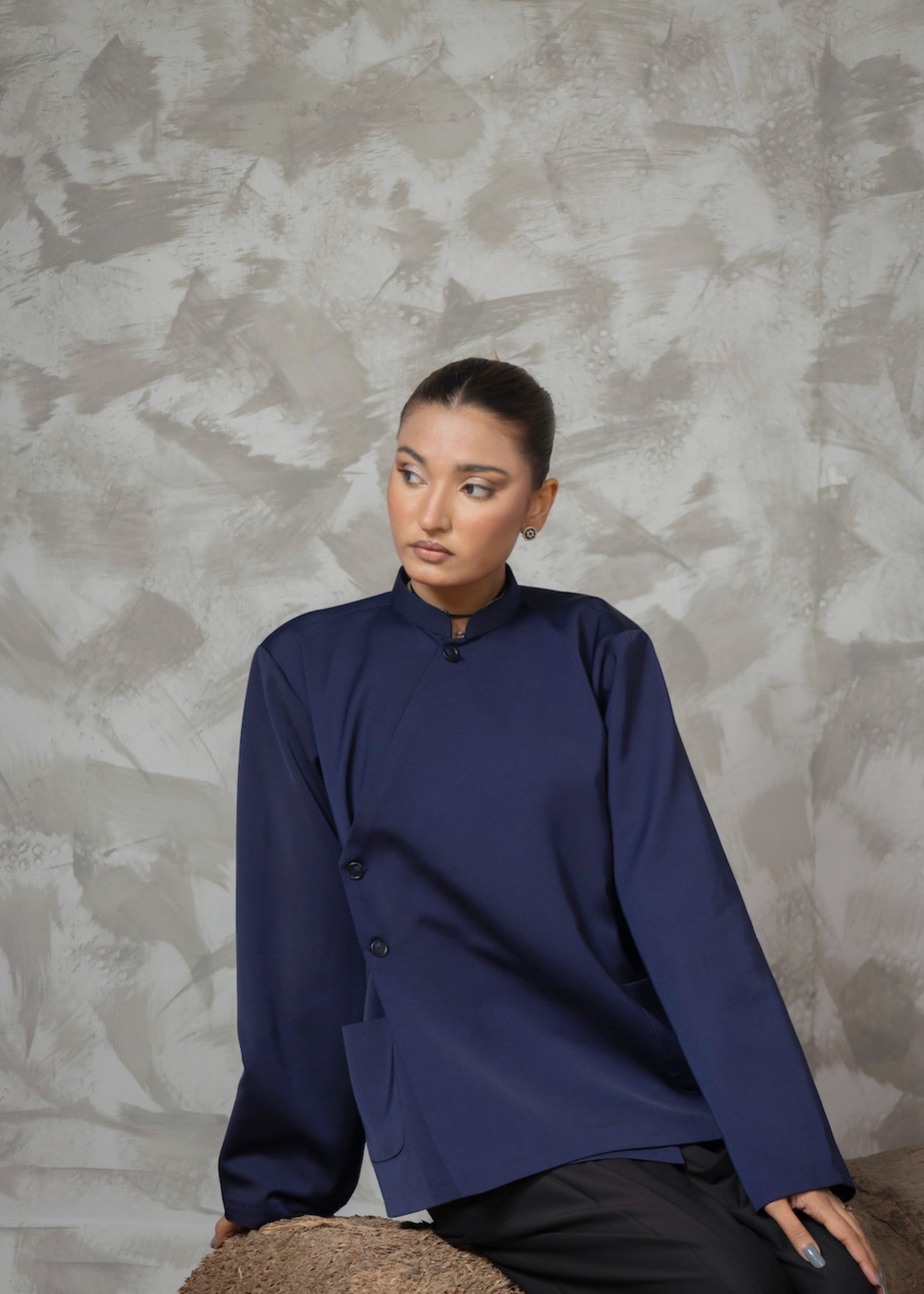 twill cotton Top in Navy blue