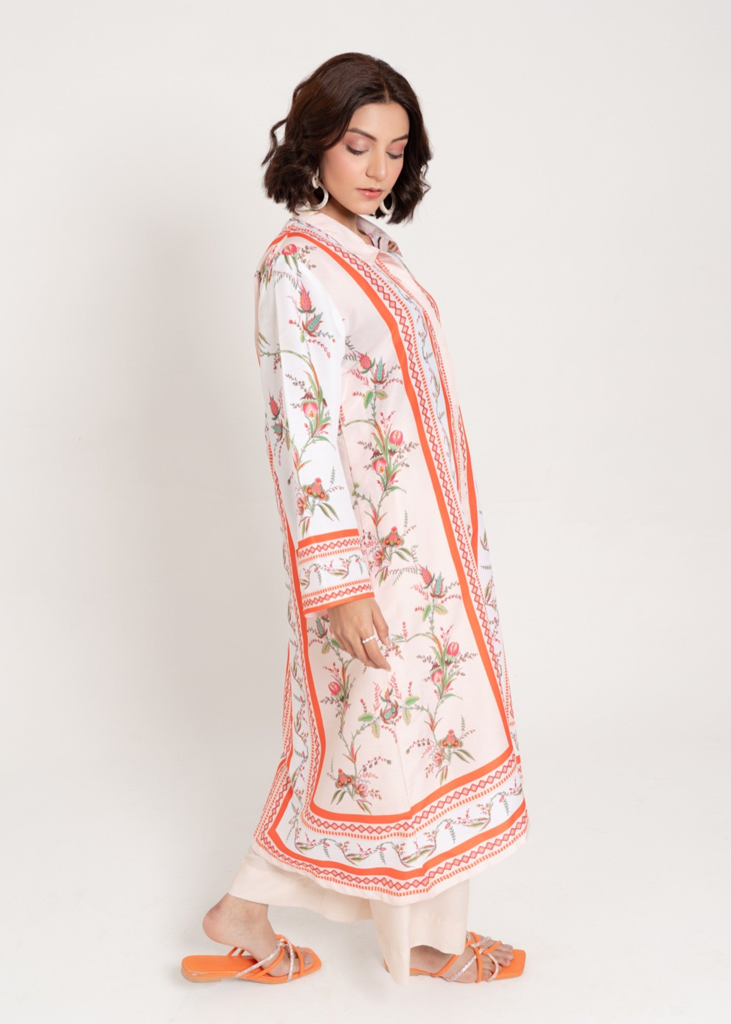 silk finish lawn Kurti in Off-white