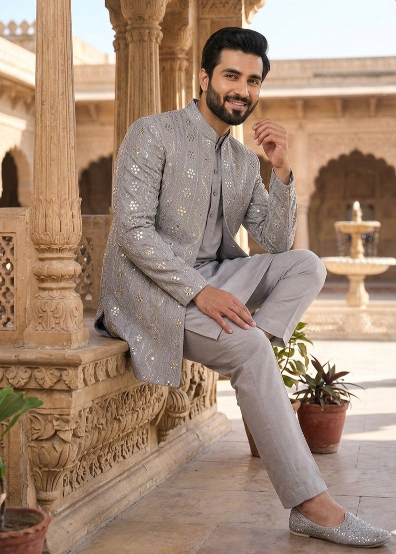 silk Prince Coat in Slate grey