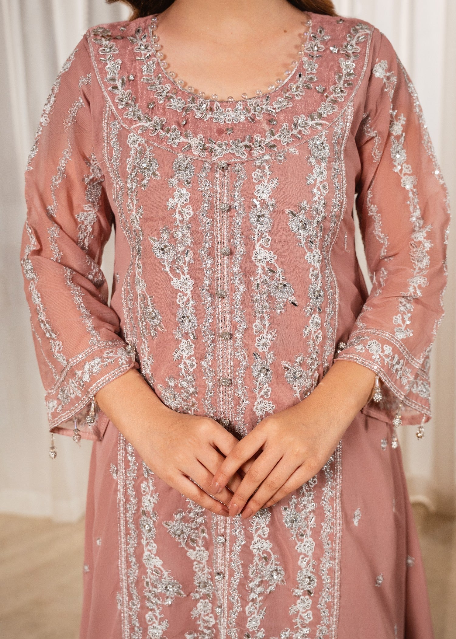 chiffon Pishwas in Mauve pink