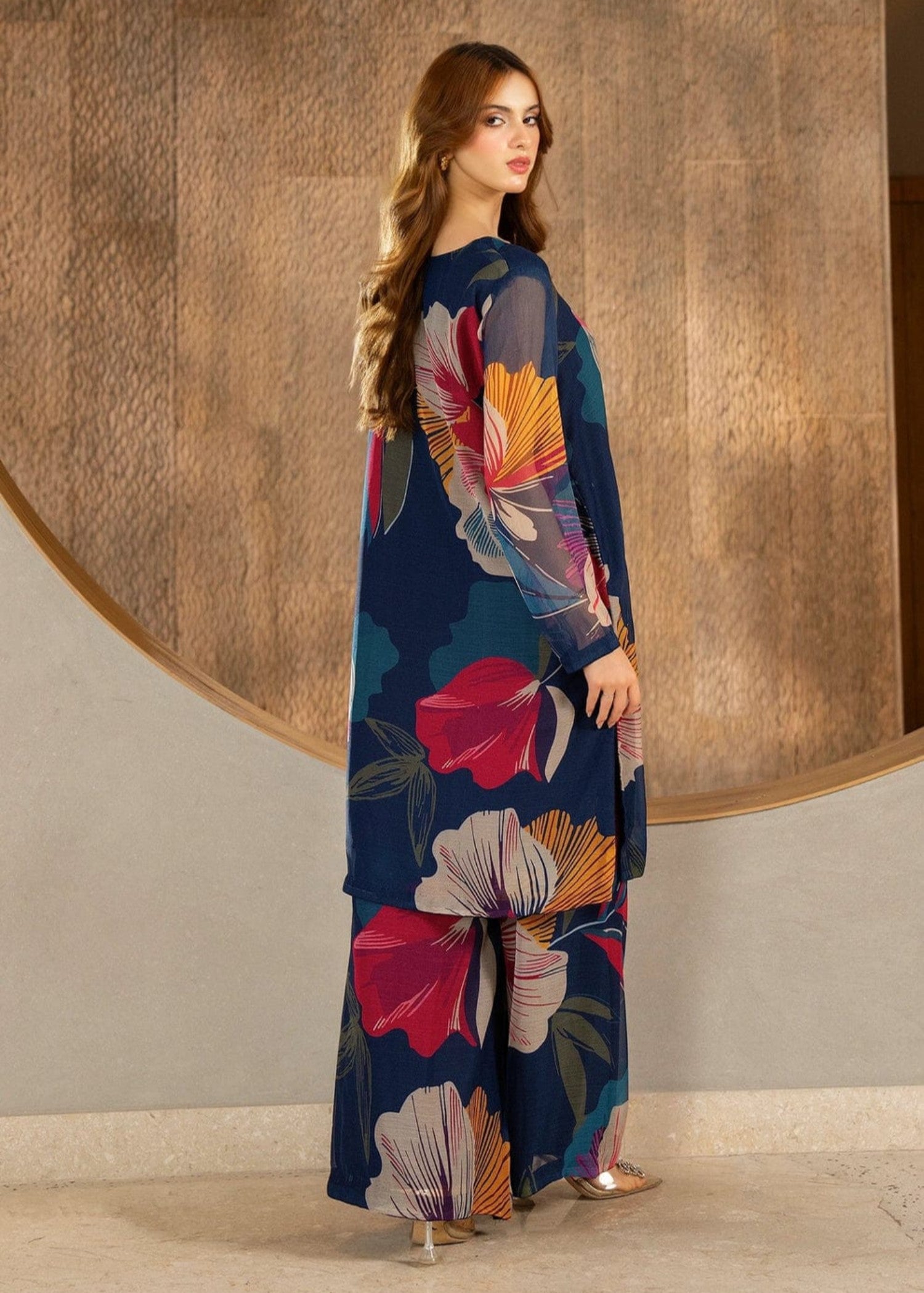 polyester chiffon Co Ord Sets in Dark blue