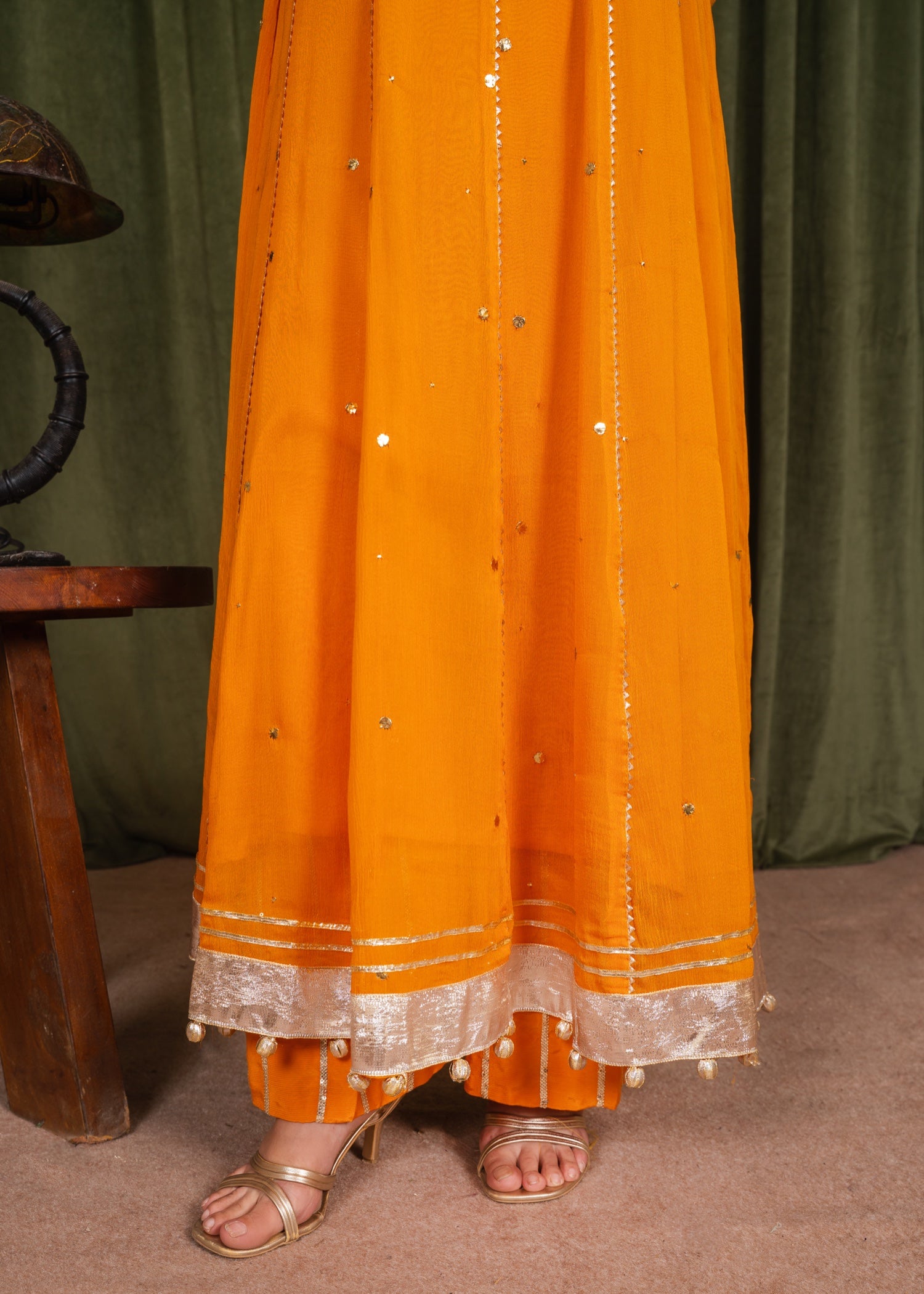 crinkle chiffon Anarkali in Goldfish orange