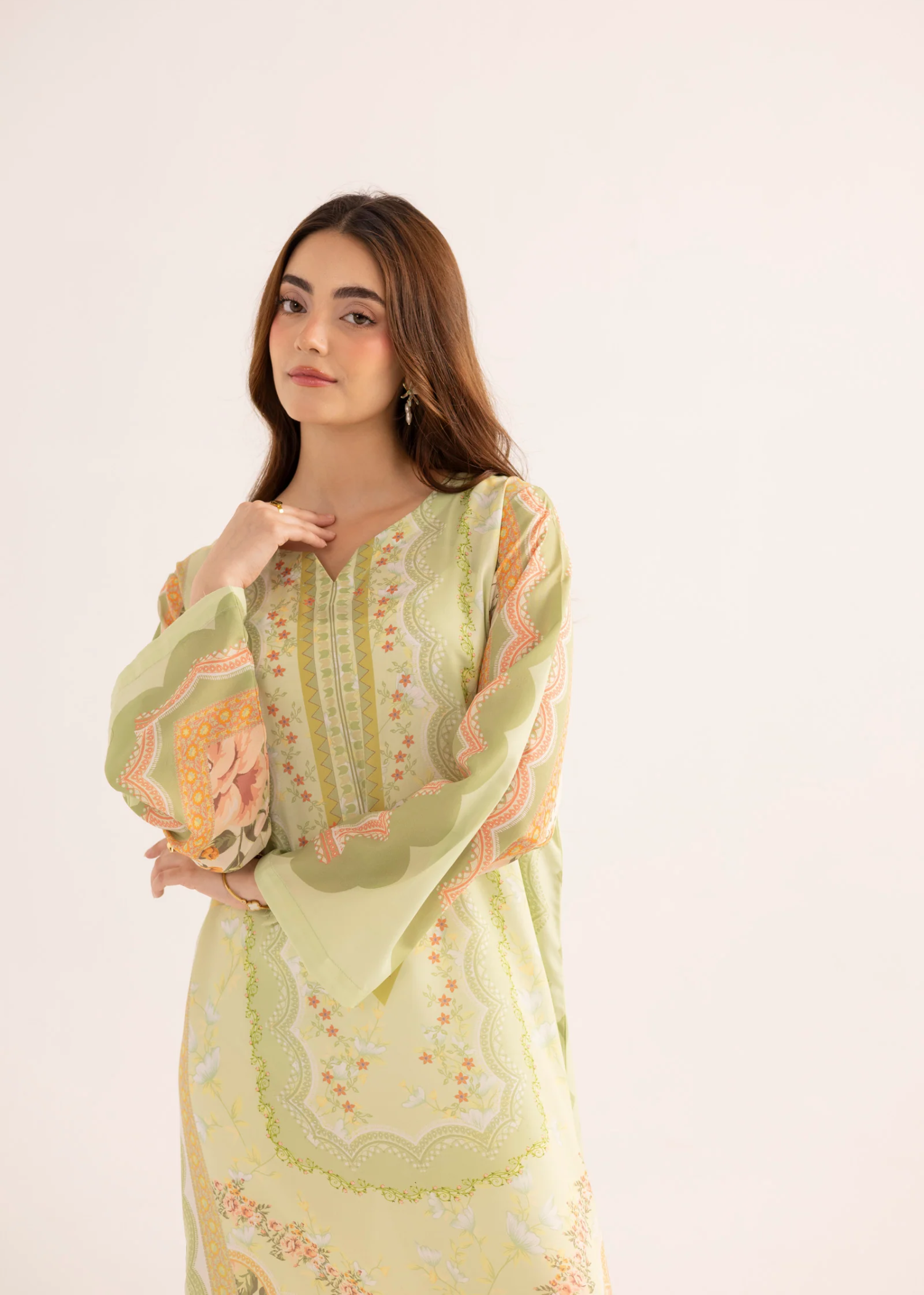 silk finish lawn Kaftan in Acid yellow