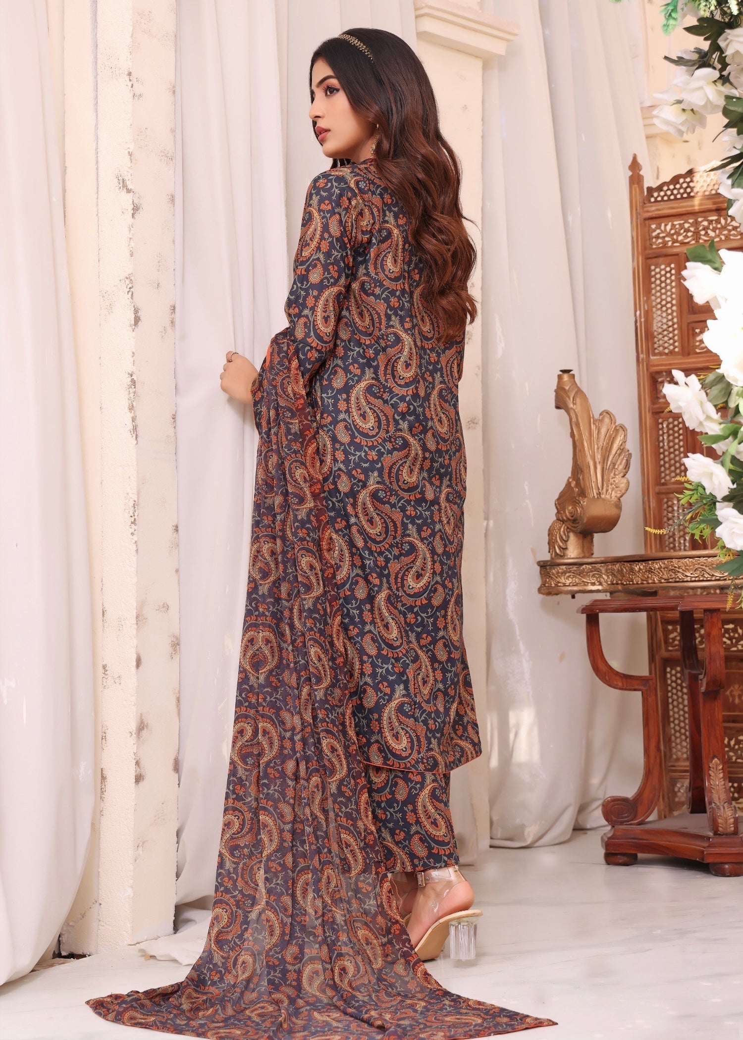 lawn Kurta Set in Mocha brown