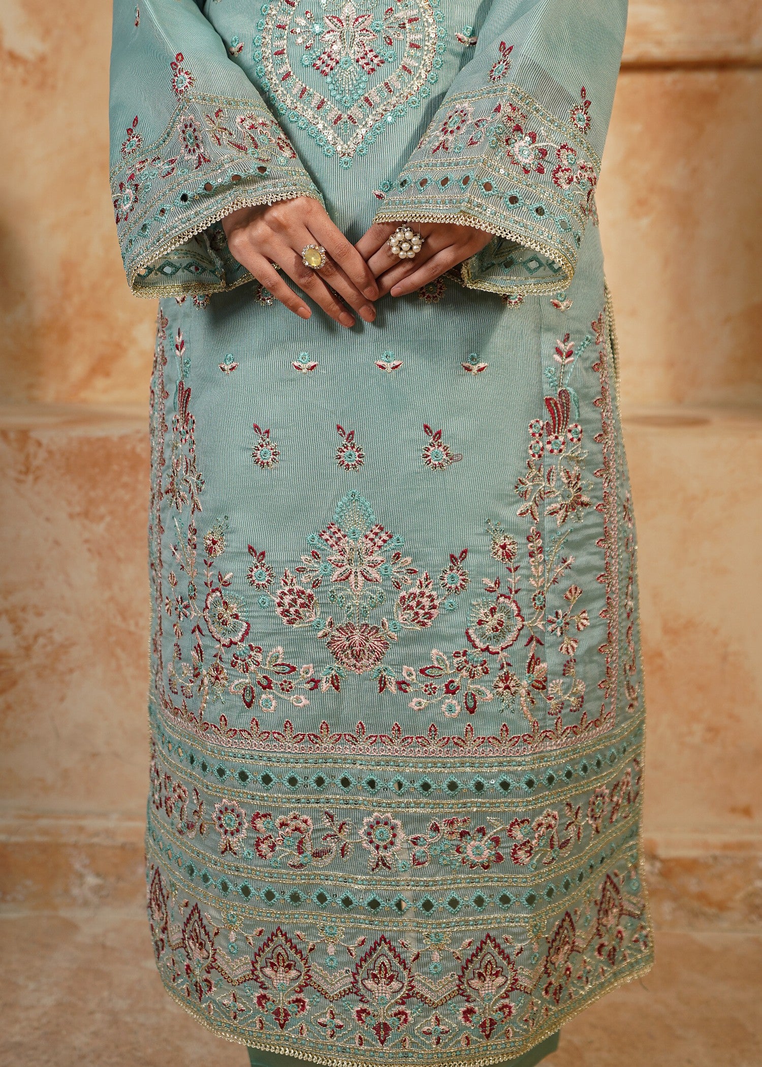 cotton net Kurta Set in Powder blue