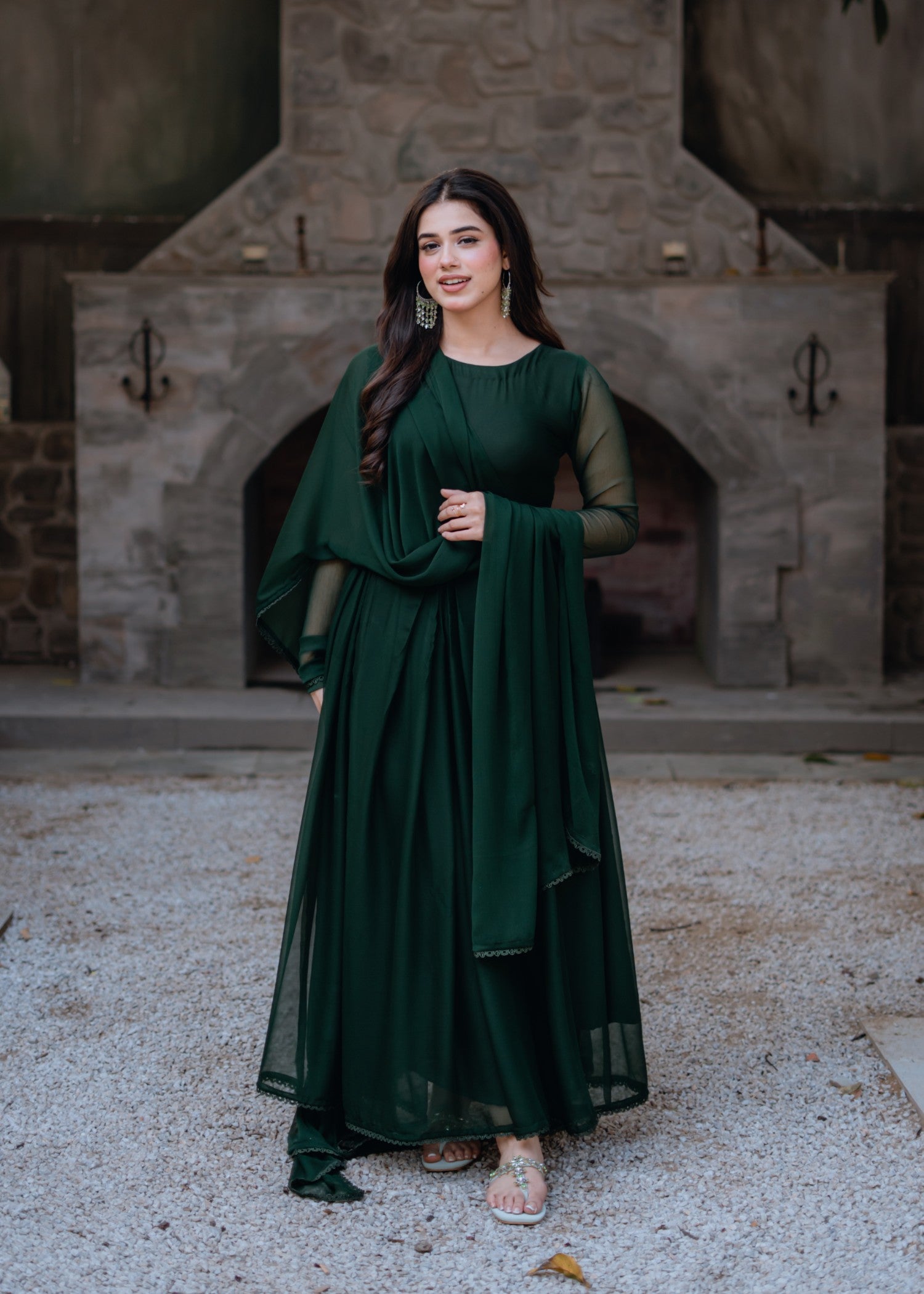 bemberg crinkle chiffon Maxi in Hunter green