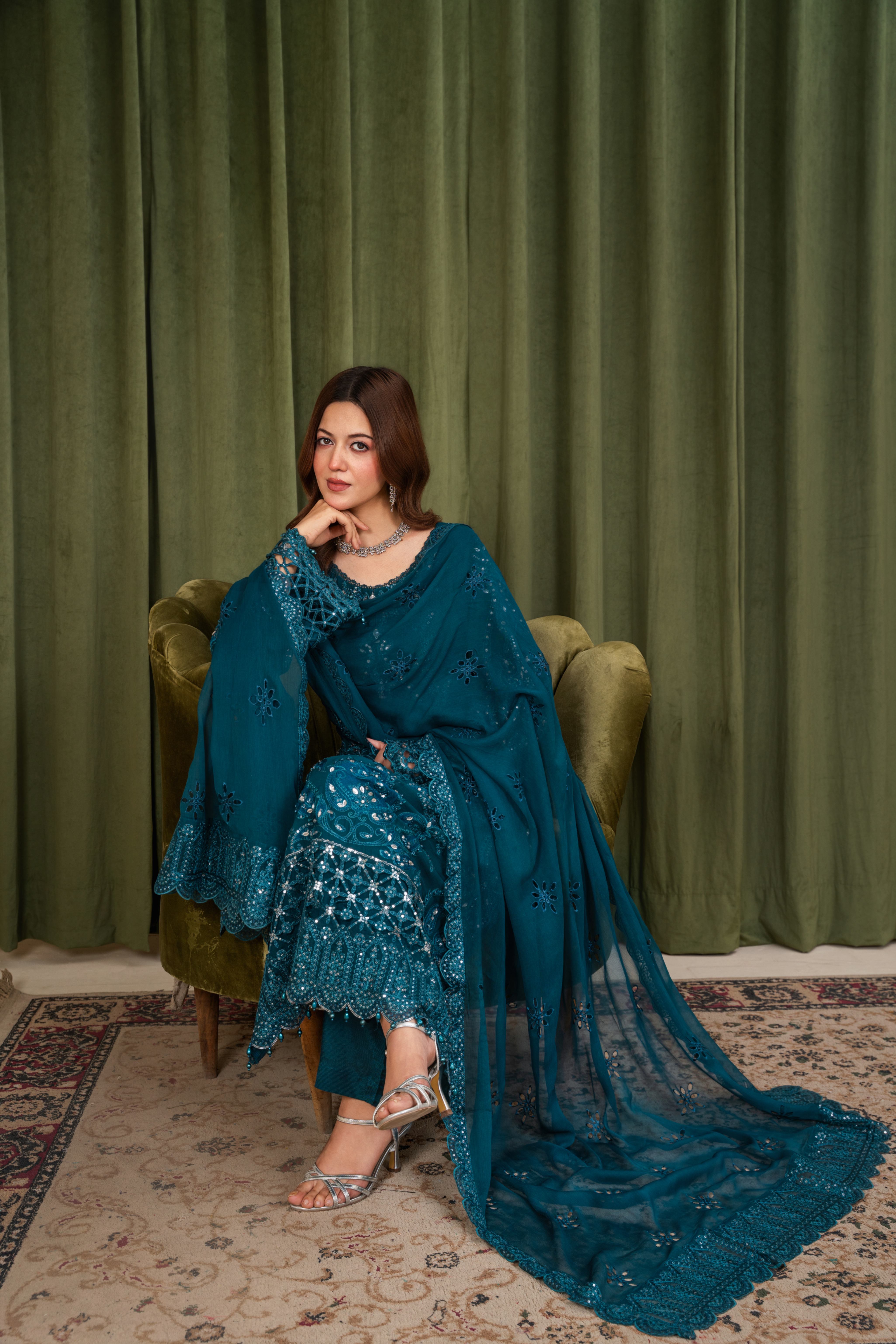 pk chiffon Kurta Set in Twilight blue