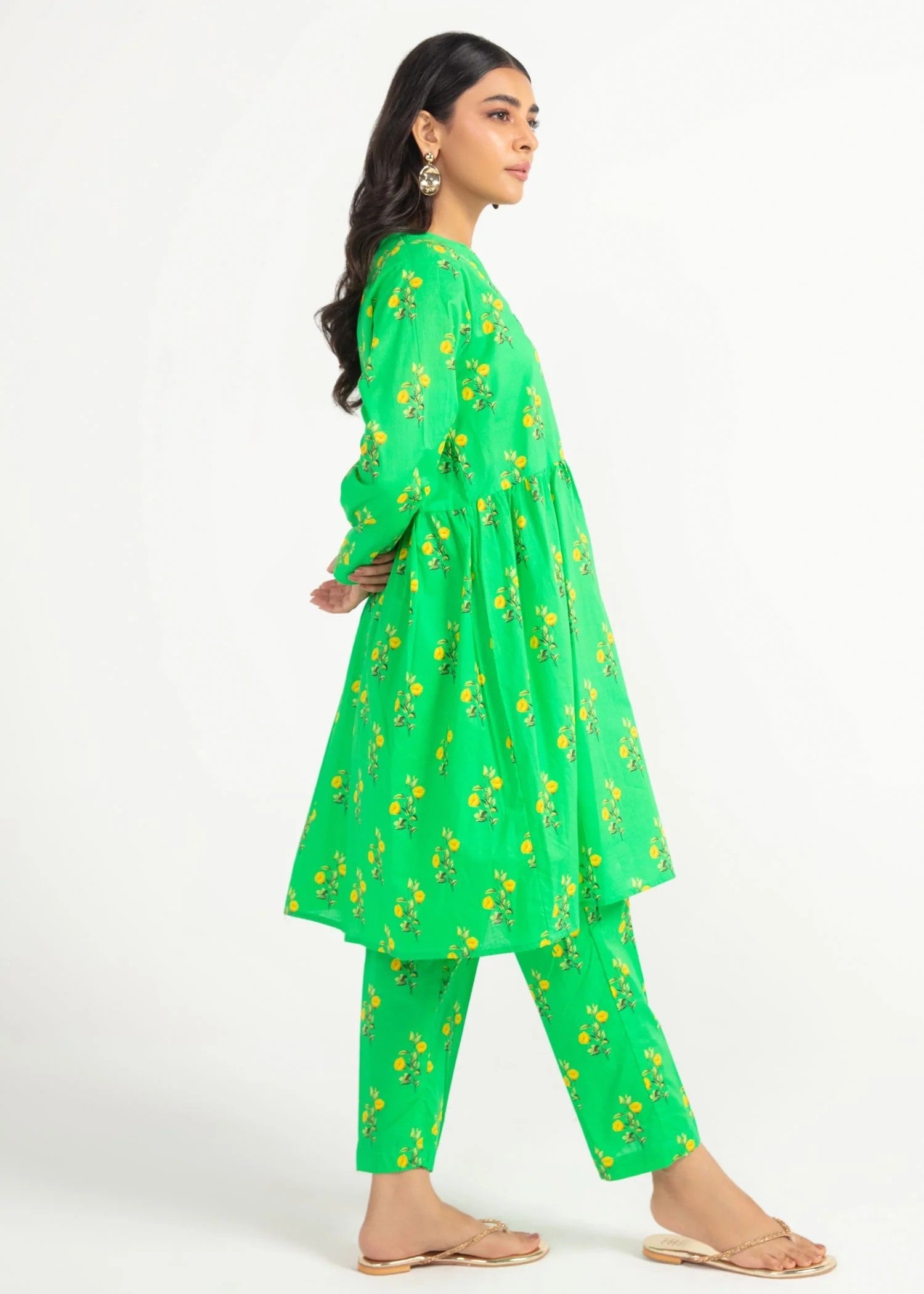 cambric Short Frock in Green